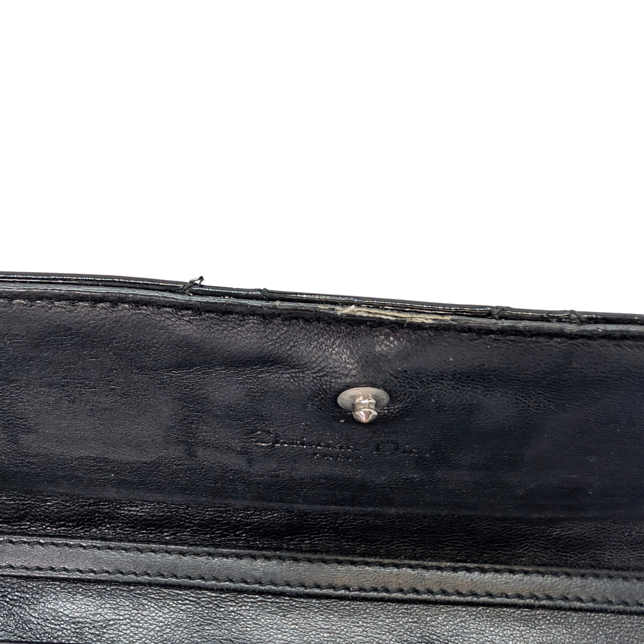 Dior Patent Leather Long Wallet With Chain Black