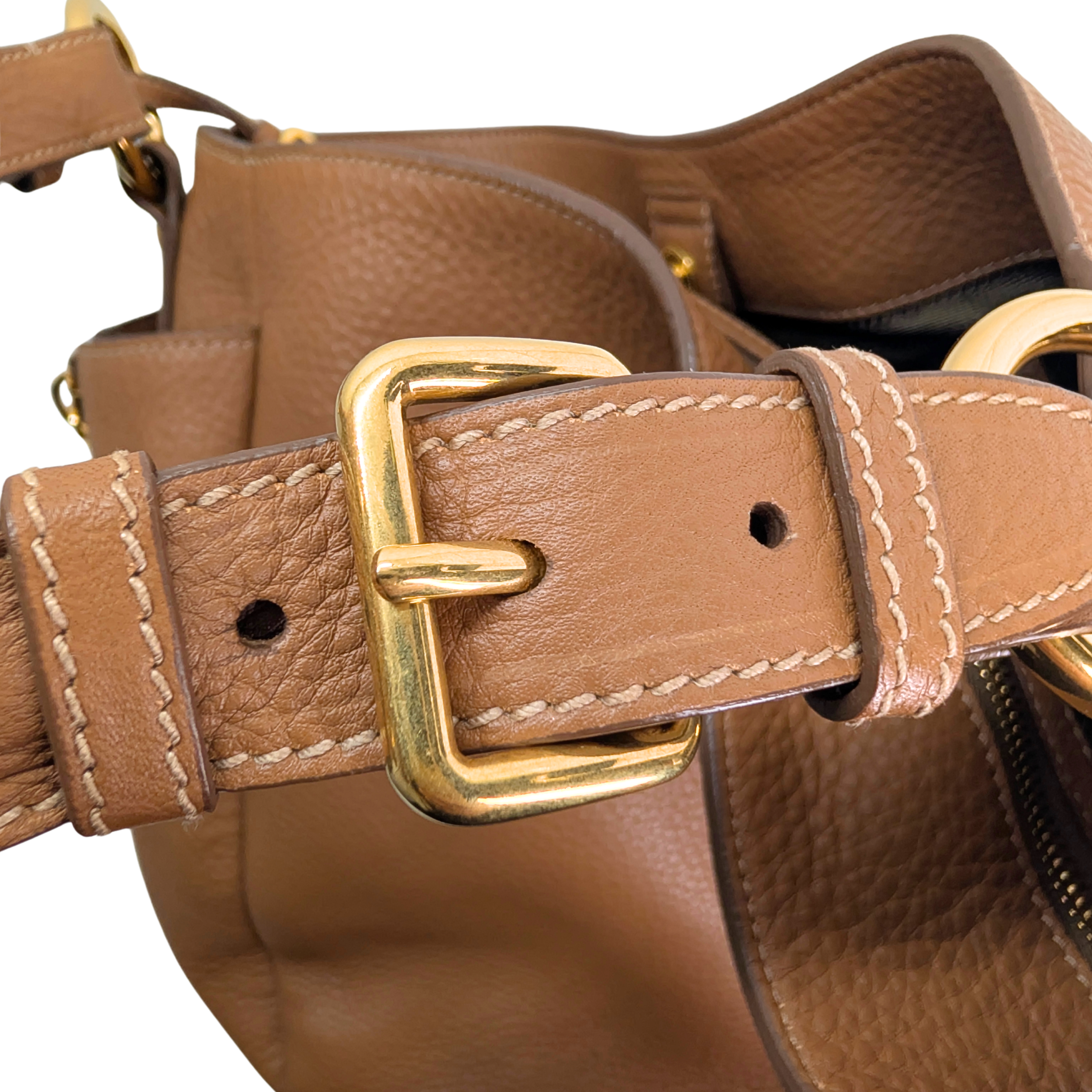 Prada Vitello Daino Leather Side Zip Hobo Tote Bag