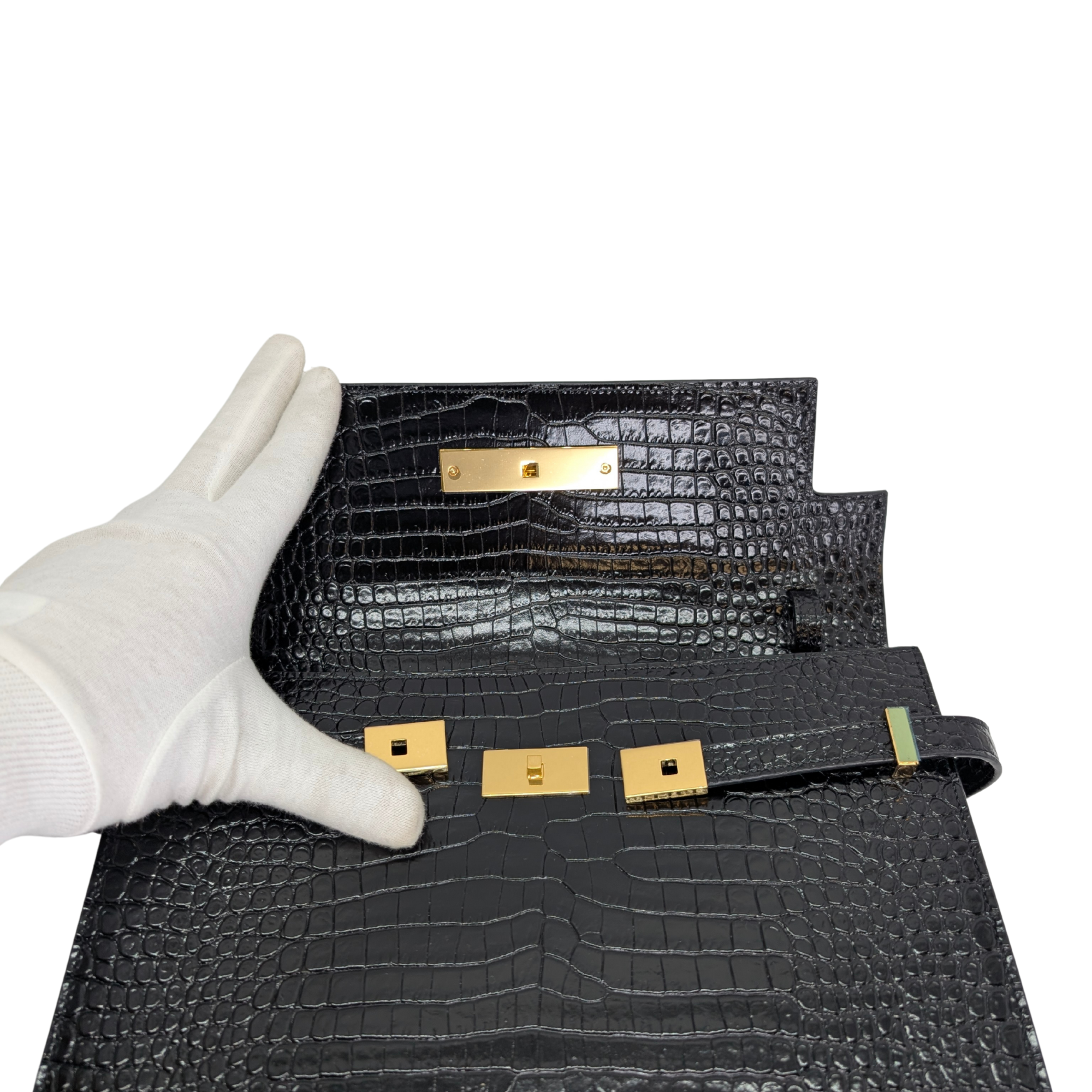 Saint Laurent Manhattan Medium Crocodile Embossed Shoulder Bag