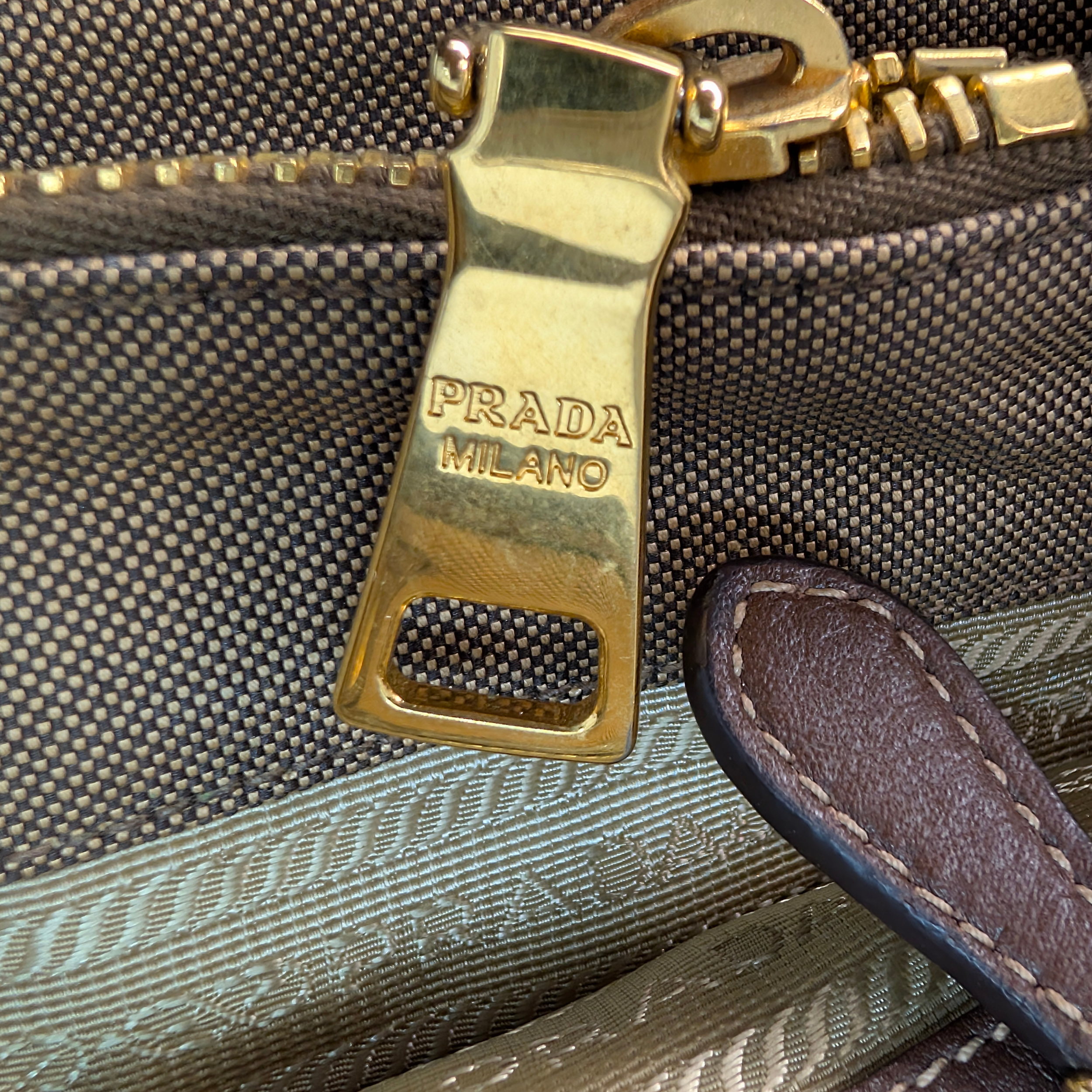Prada Logo Jacquard Tote Bag Brown