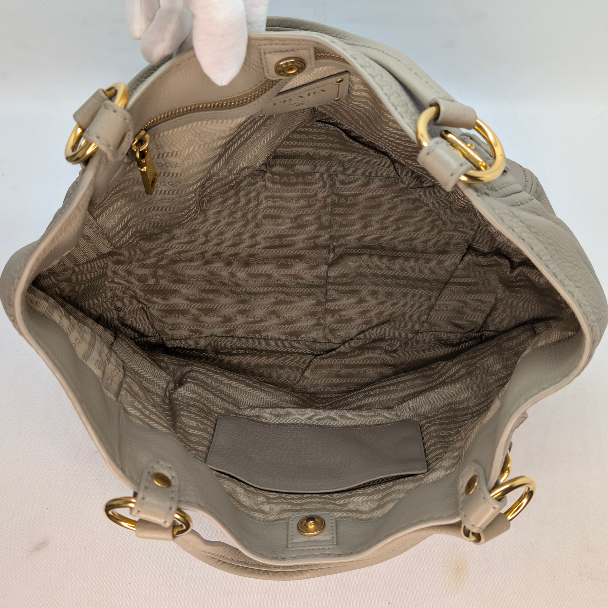 Prada Pomice Vitello Daino Leather Tote Bag Beige