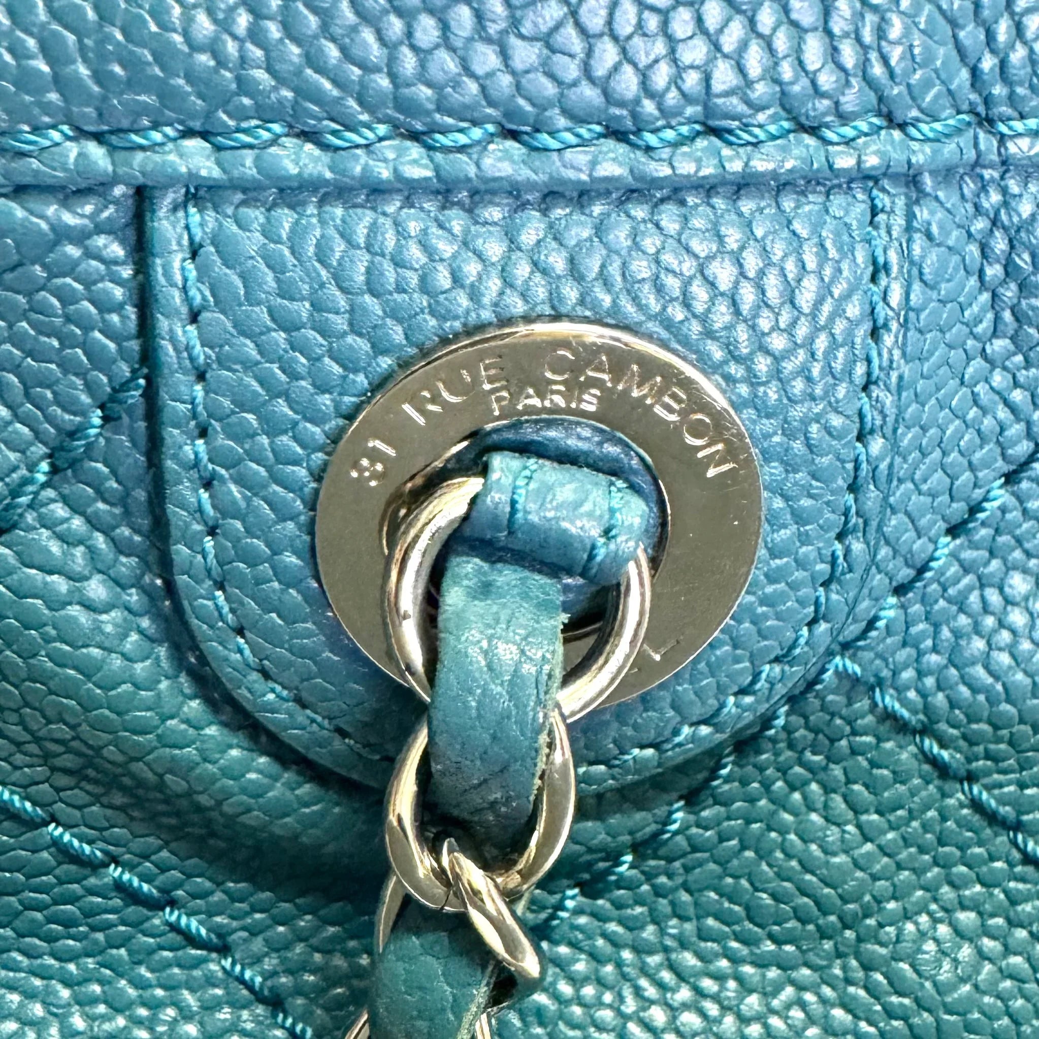 Chanel Everyday Grained Calfskin Quilted Bag Teal Blue - Lost Designer