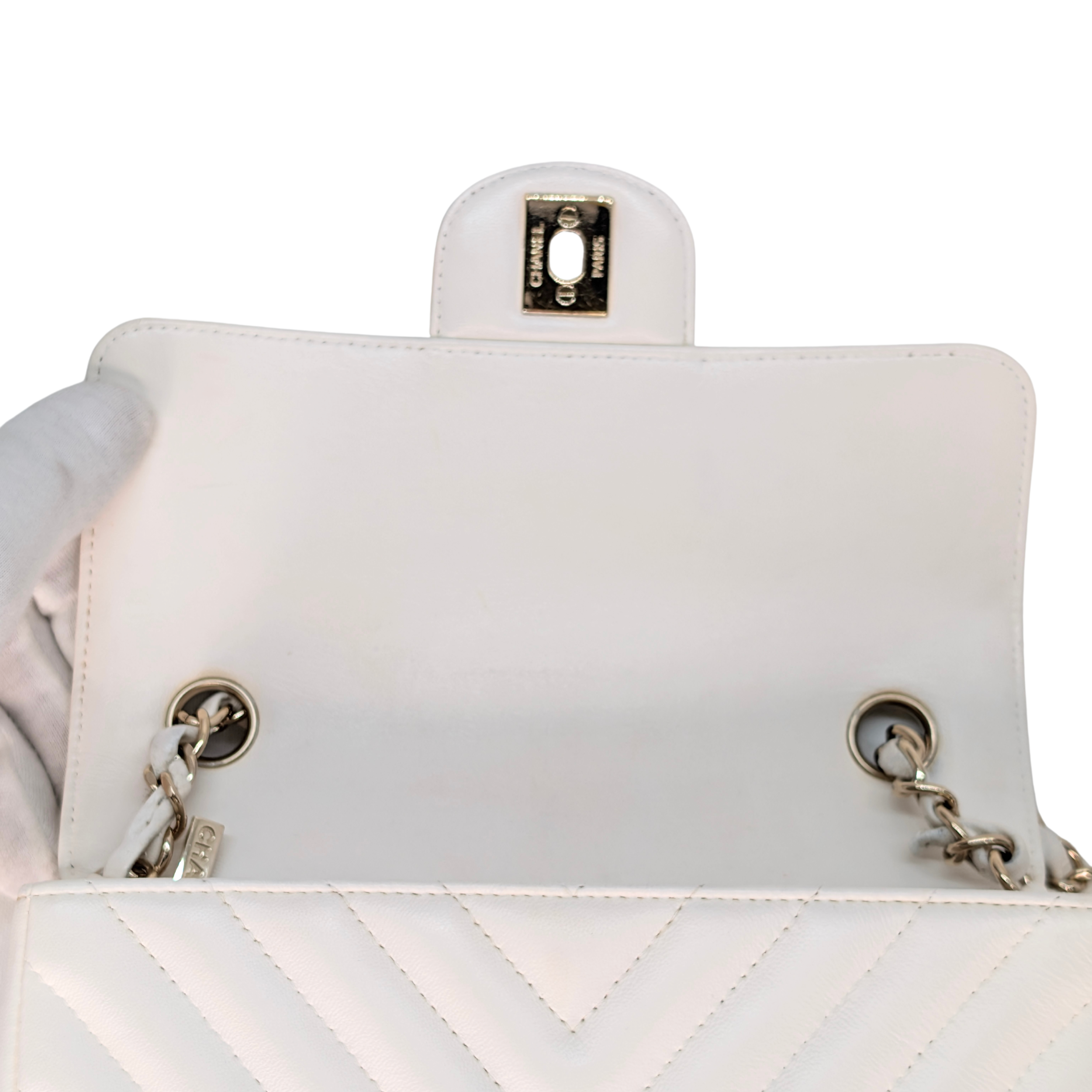 Chanel Mini Flap Bag Chevron lambskin White