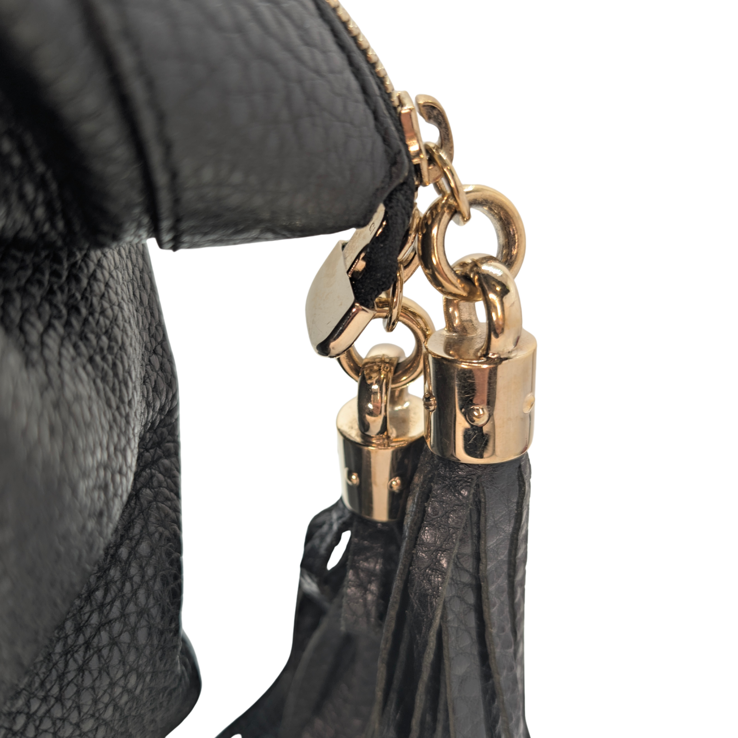 Gucci Soho Pebbled Leather GG Tassel Bag Black