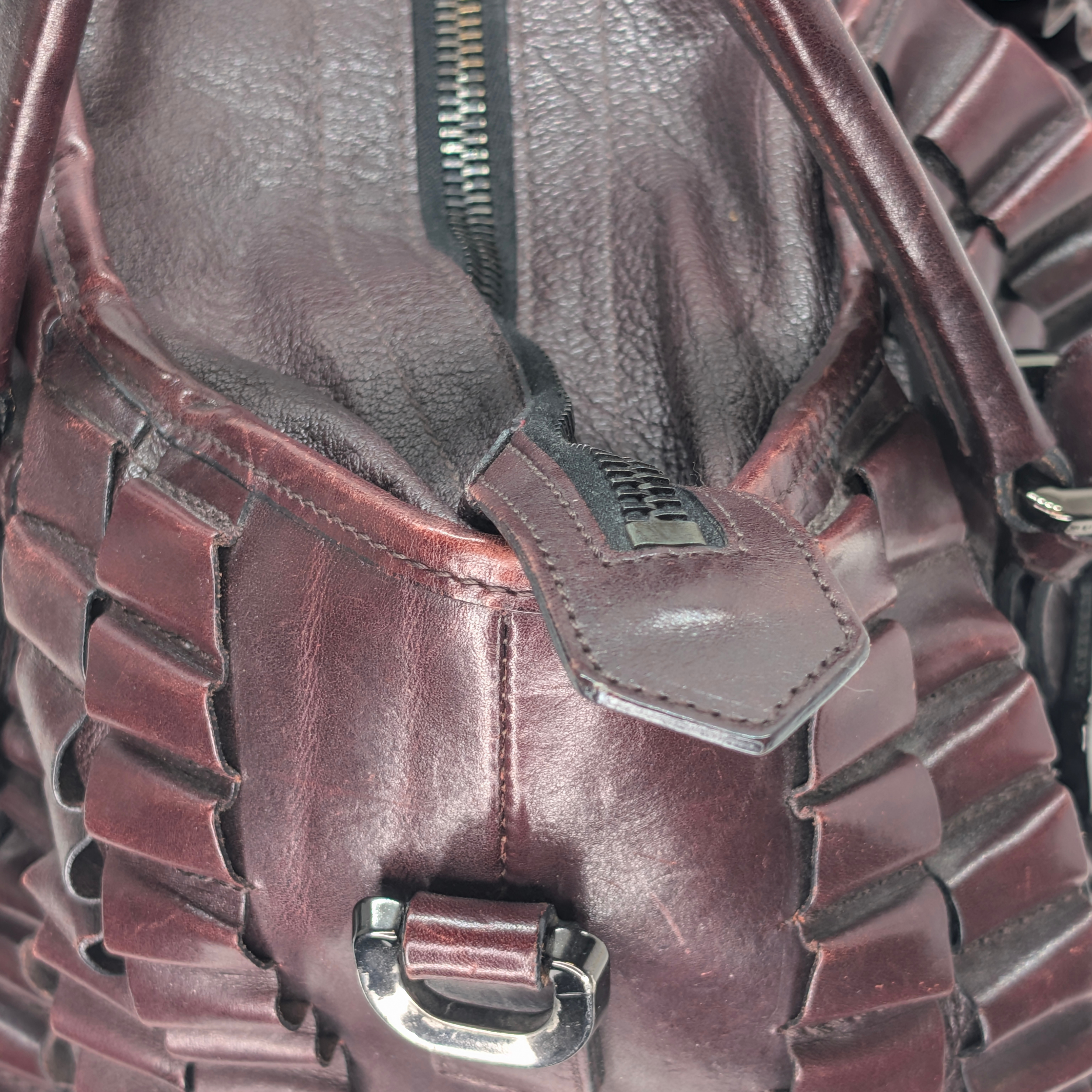 Burberry Leather Cartridge Pleat Tote Bag Burgundy