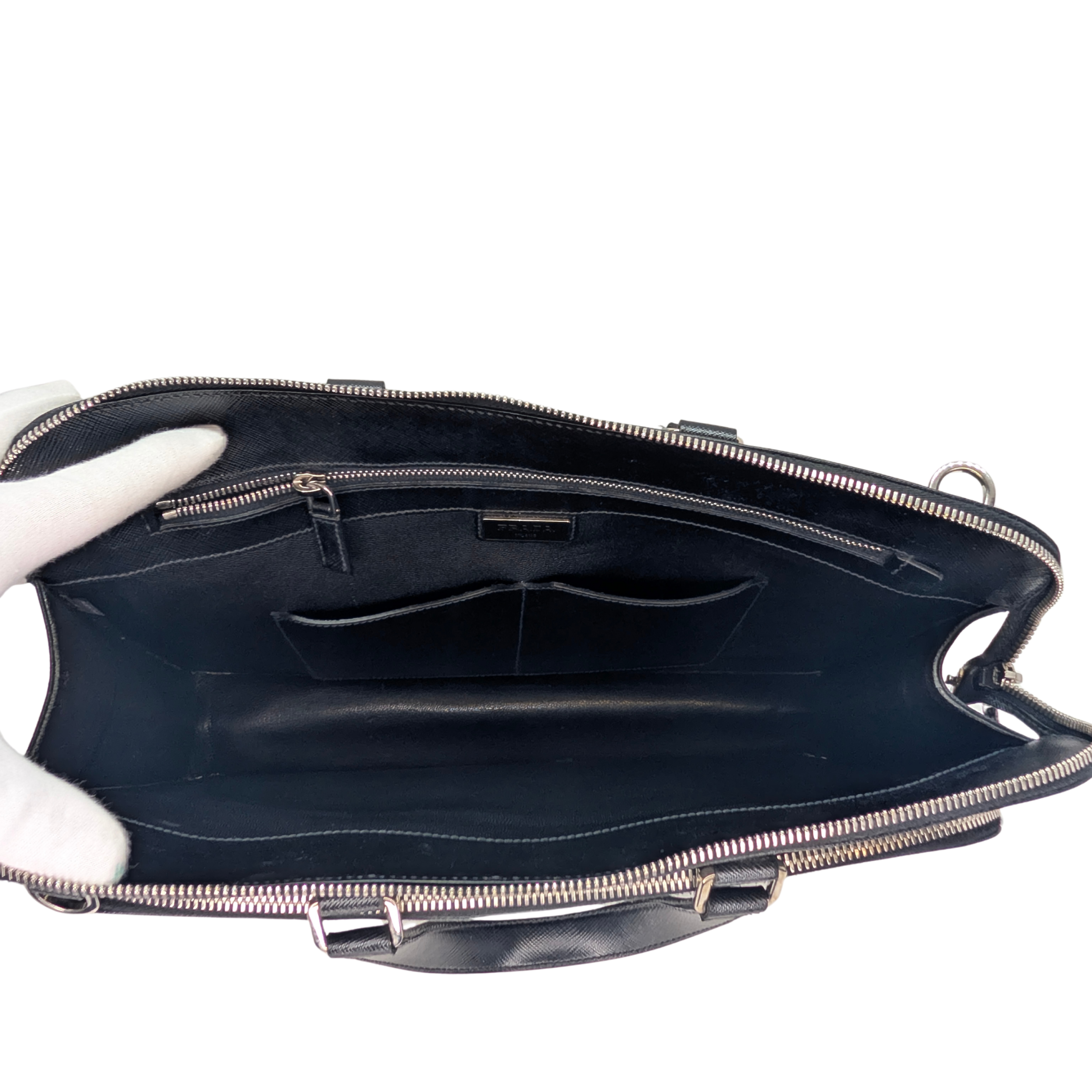Prada Saffiano Leather Travel Briefcase Bag Black