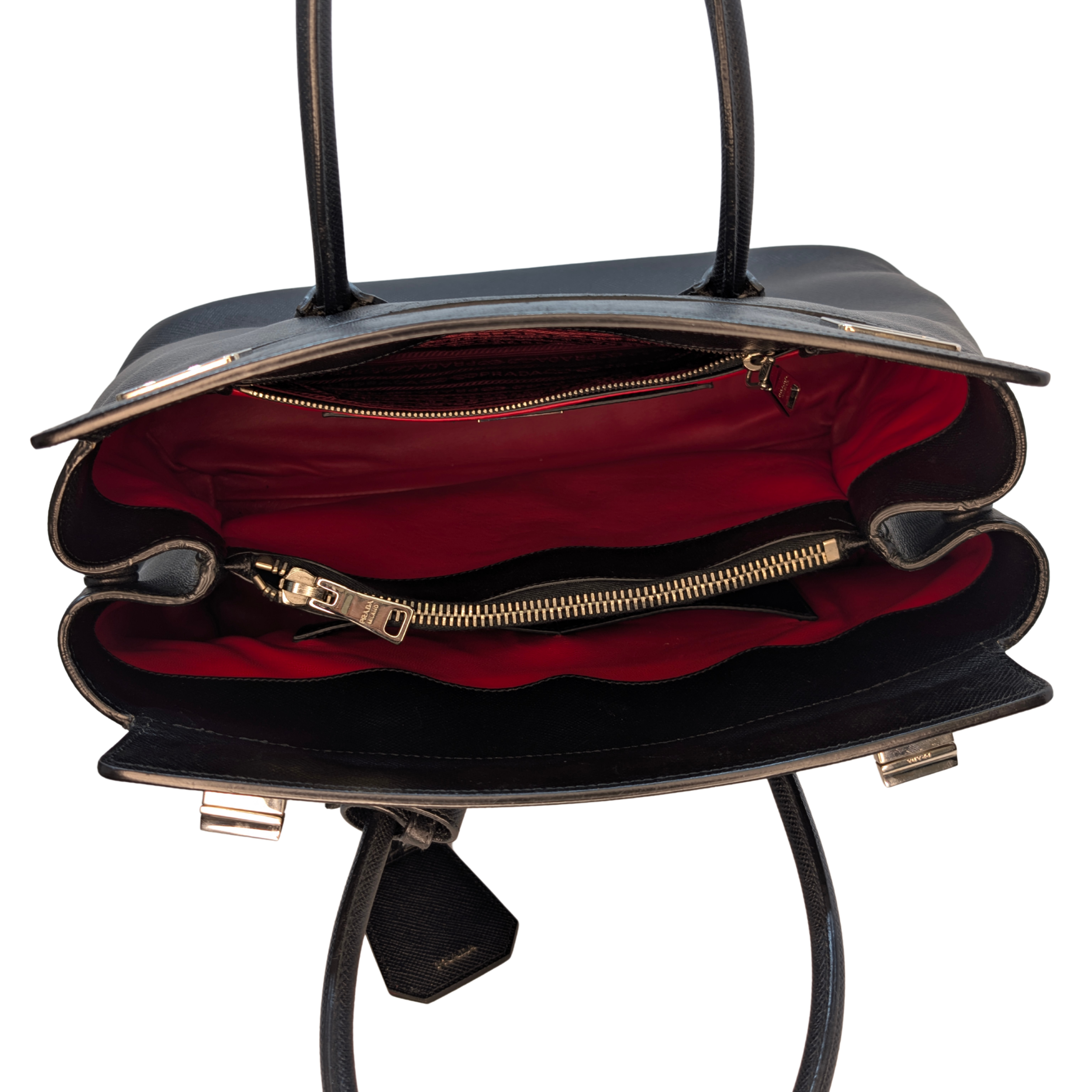 Prada Saffiano Cuir Twist Lock Tote Bag Black