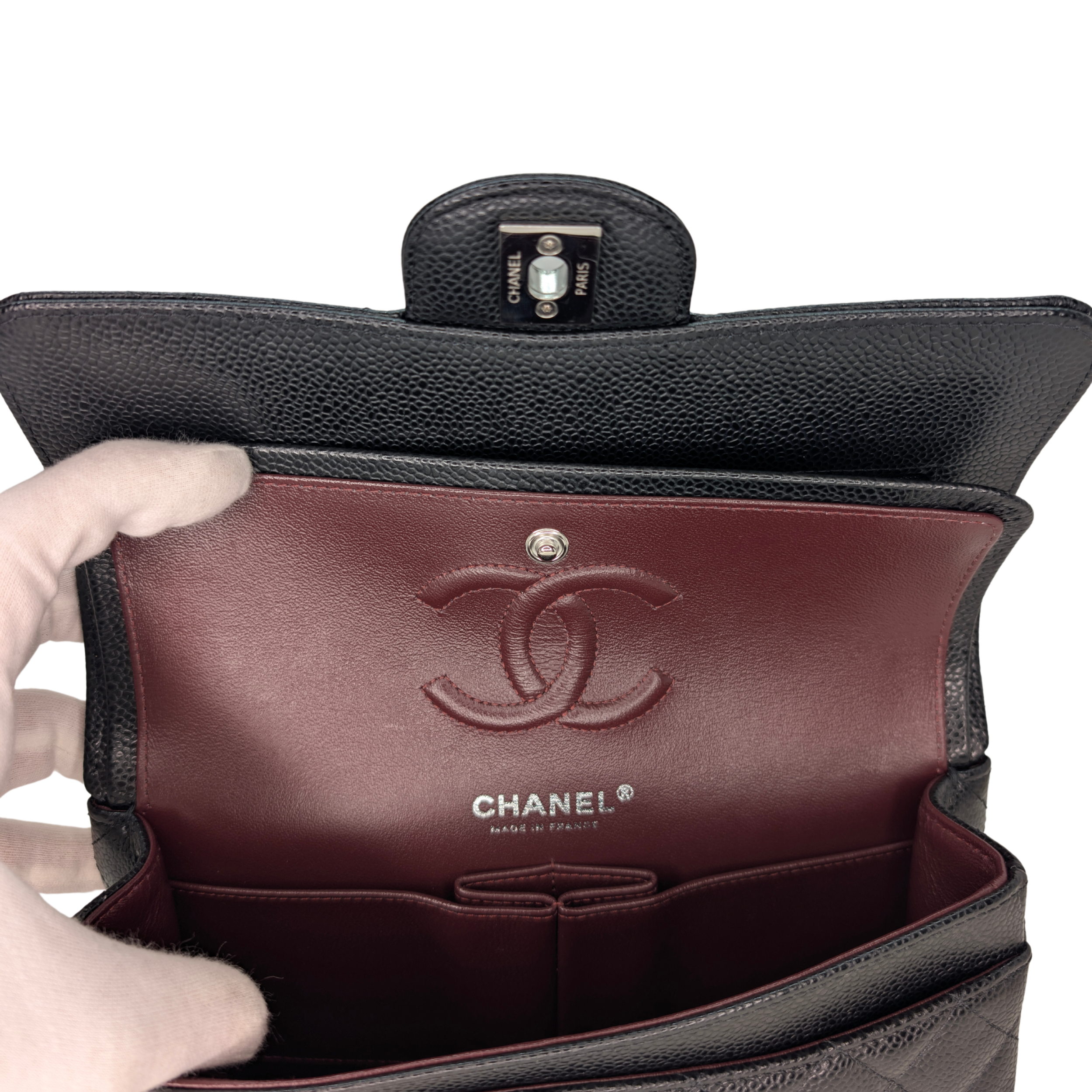 Chanel Classic Double Flap Caviar Black SHW Microchipped