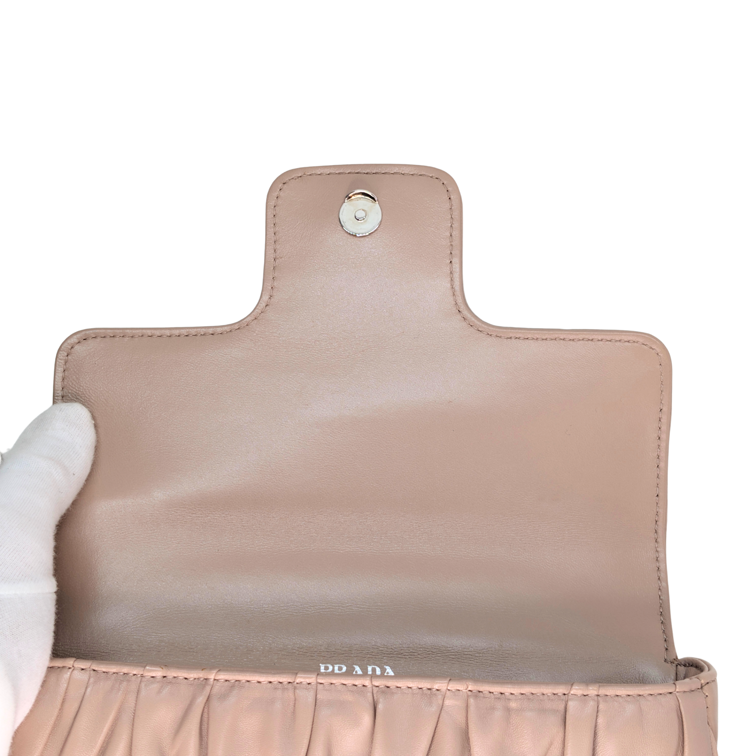 Prada Nappa Gaufre Chain Flap Crossbody Bag Taupe