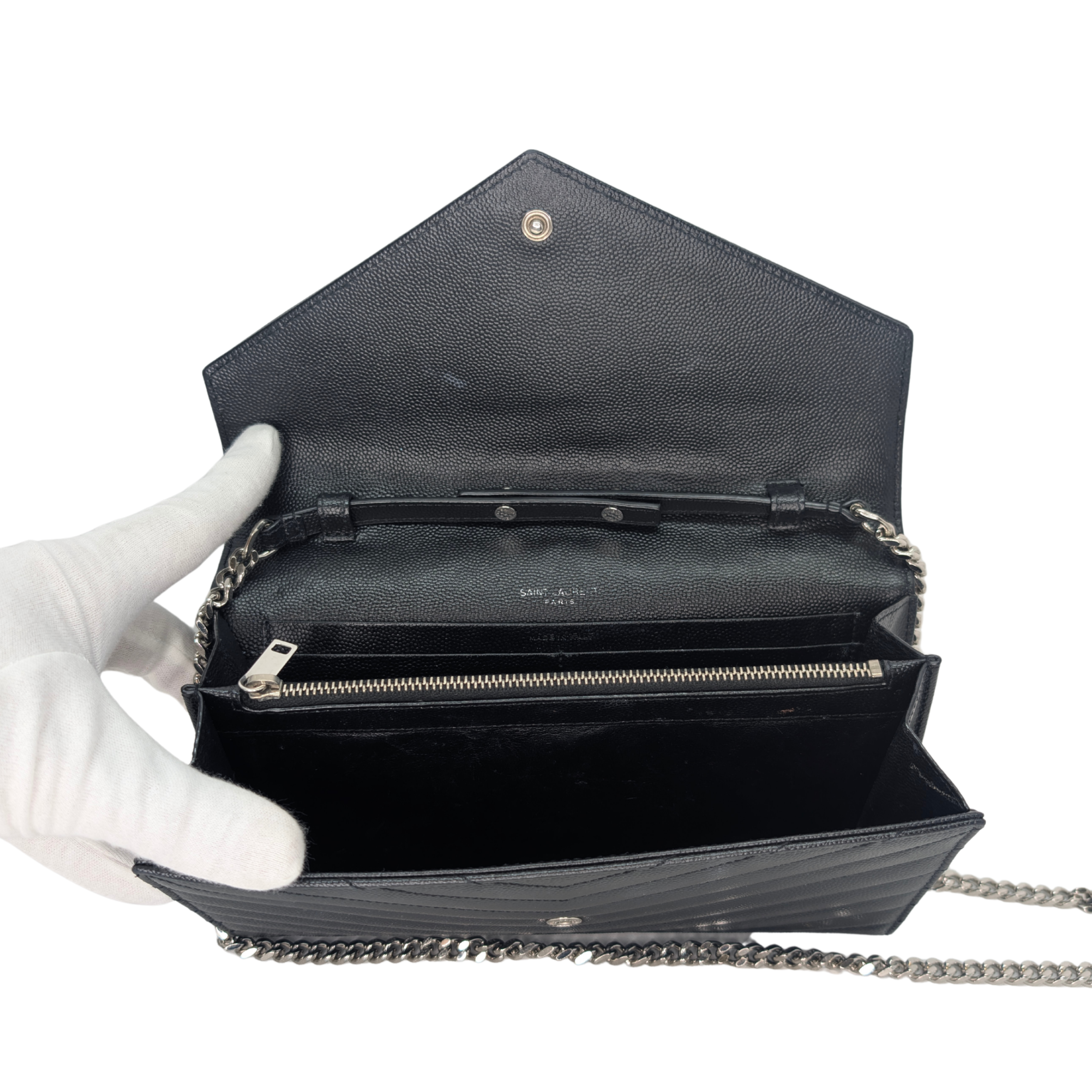 Saint Laurent Cassandra Envelope Wallet on Chain Black