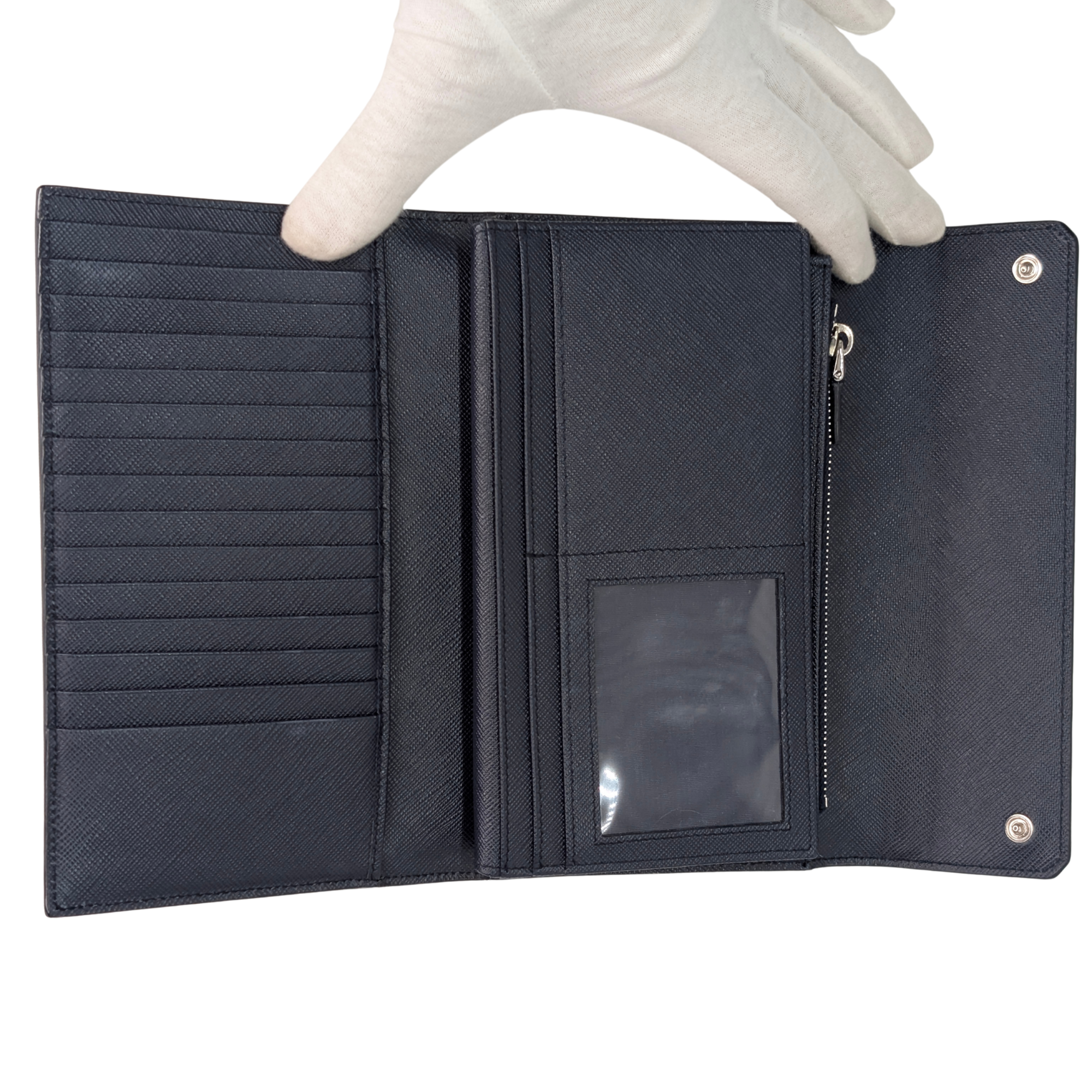 Black Prada Saffiano Multi Pocket Wallet Navy Blue