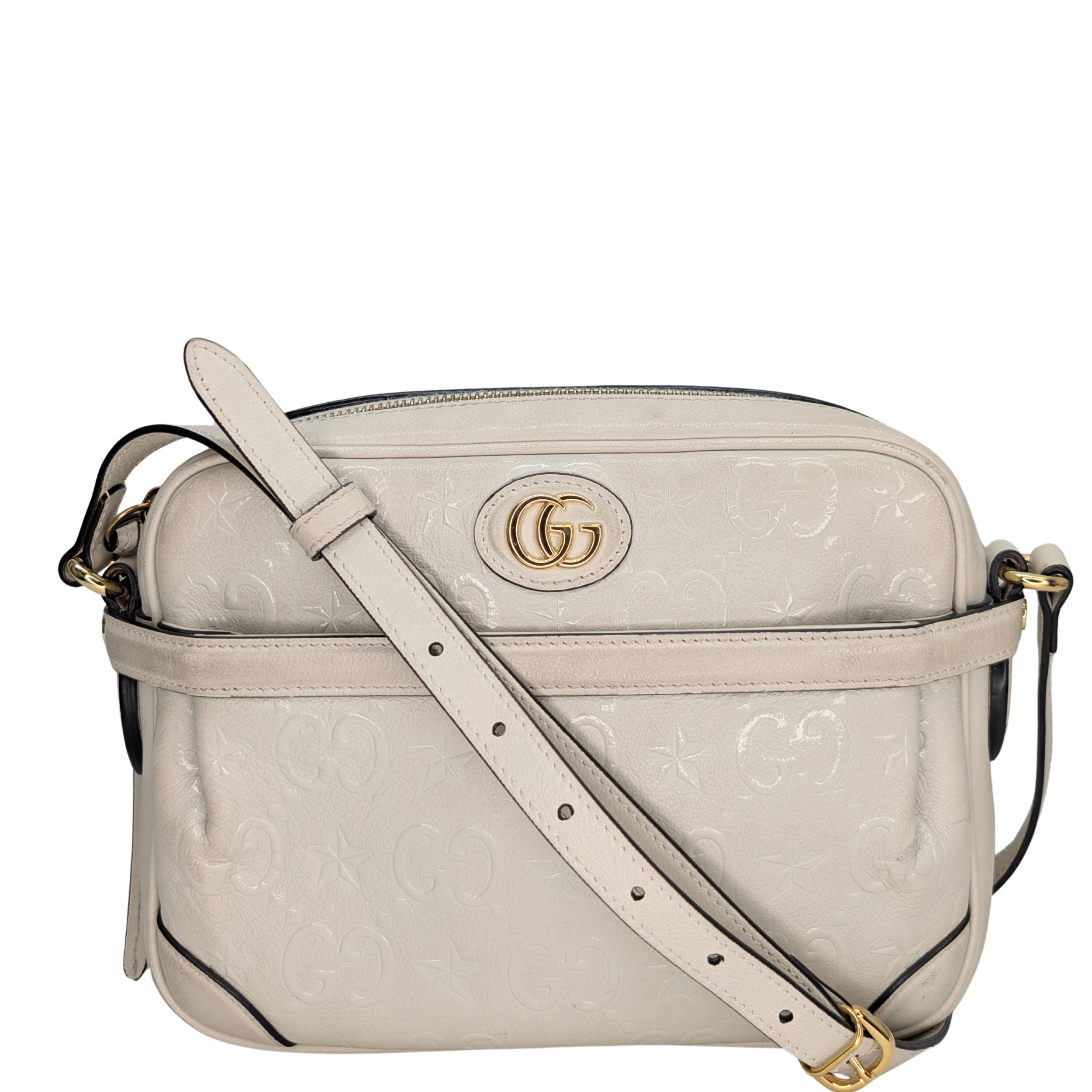 Gucci White GG Star Leather Camera Shoulder Bag