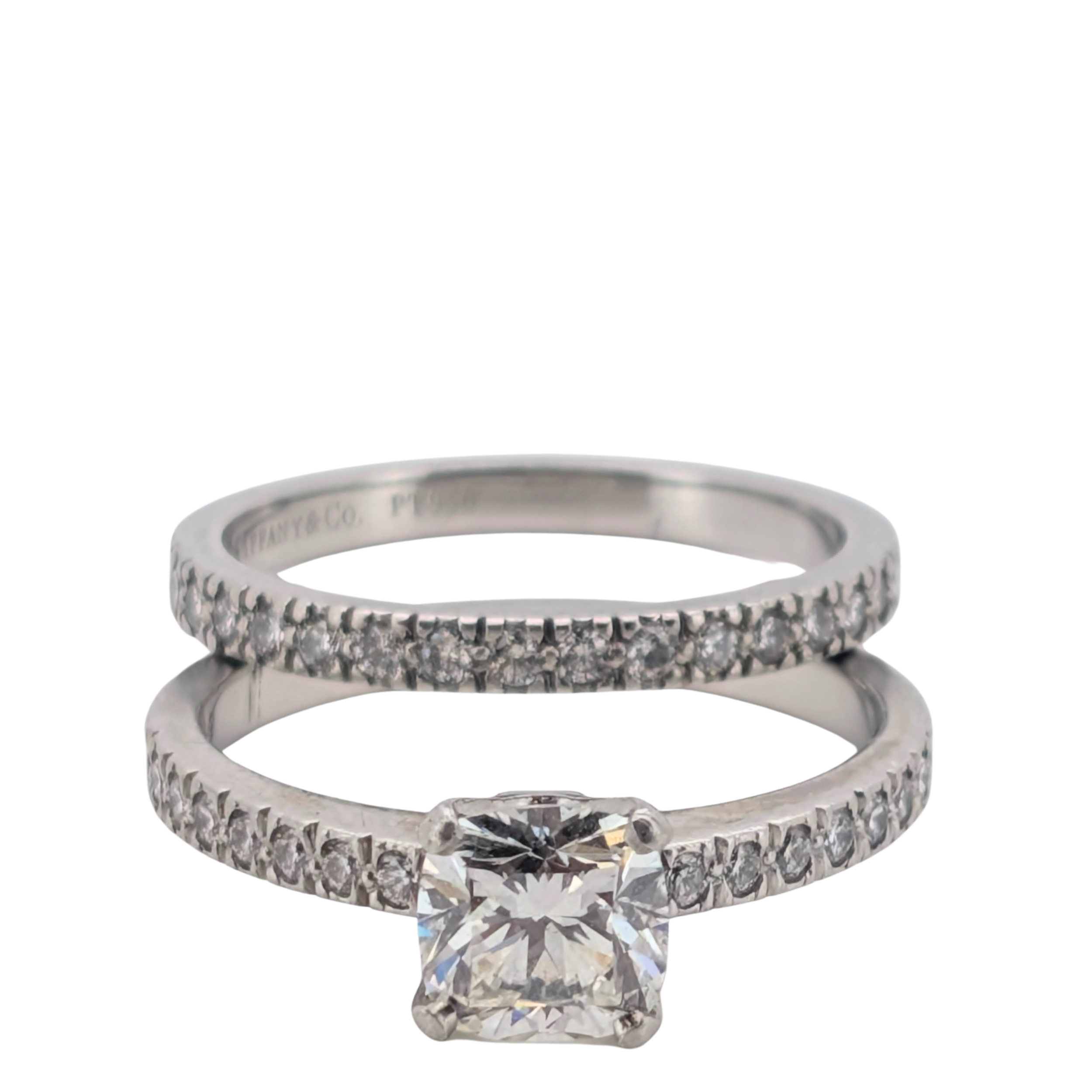 Tiffany & Co. Novo Cushion Cut Diamond Ring 1.02ct Platinum Matching Band