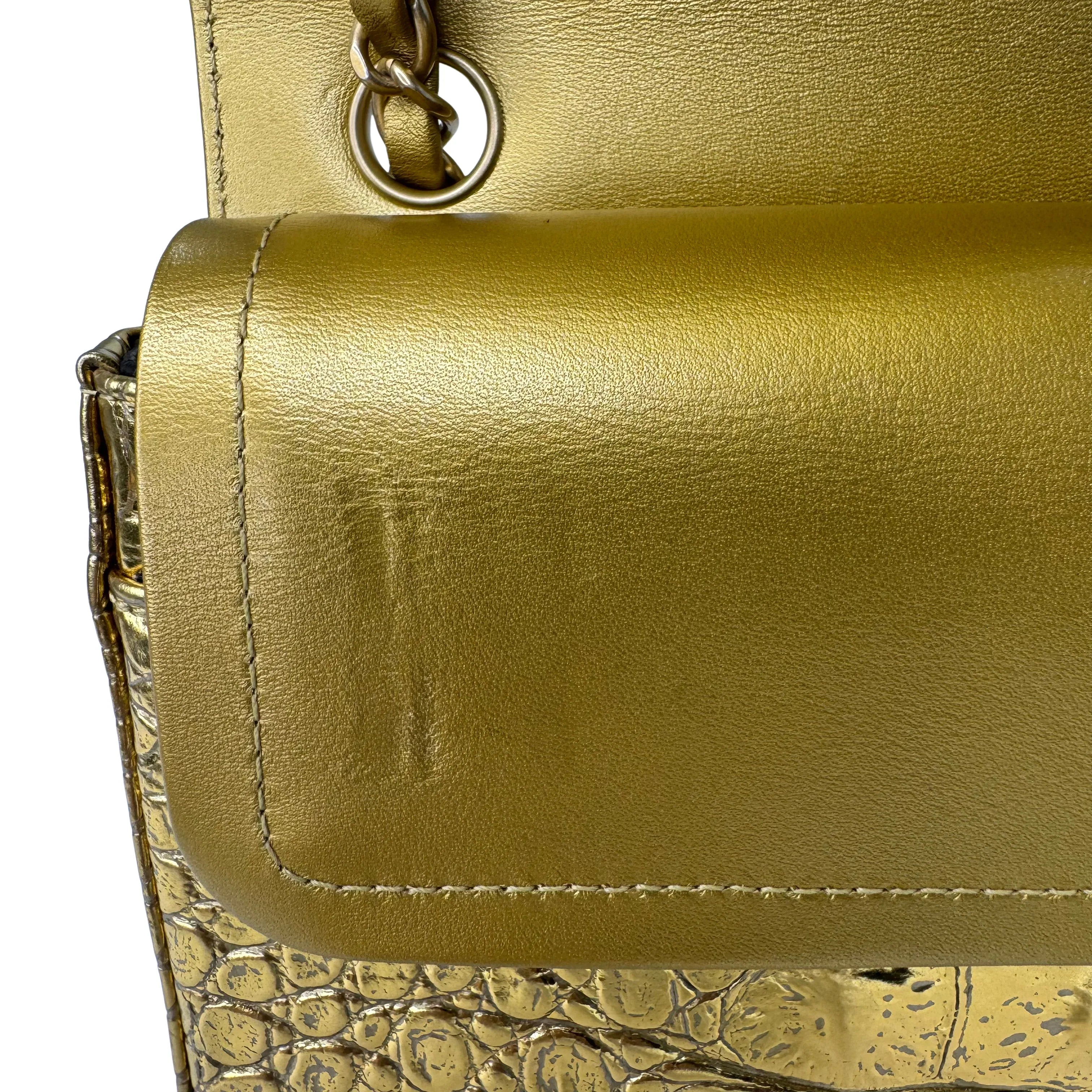 Chanel Double Flap Gold Egyptian Fall 2019 Medium embossed Crocodile Bag - Lost Designer