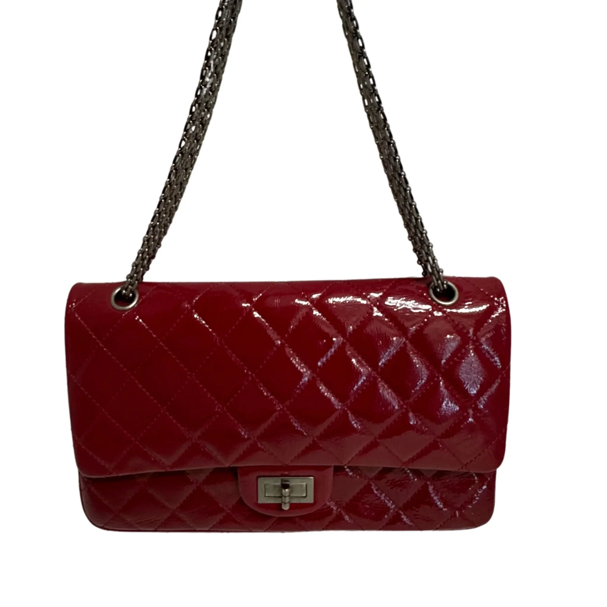 Chanel Flap Patent Calfskin Quilted 2.55 Reissue 227 Deep Red - Lost Designer