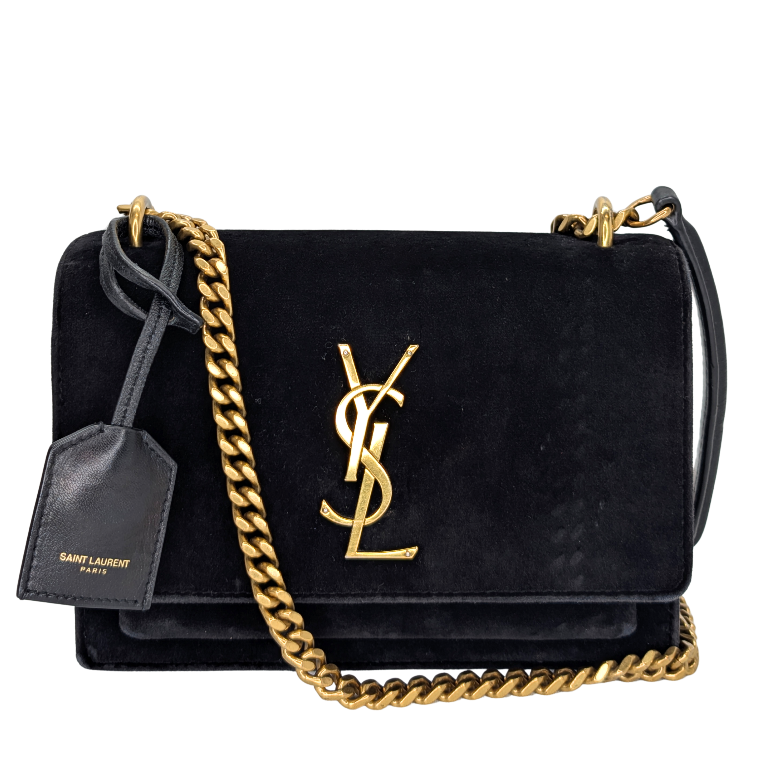 Saint Laurent Sunset Velvet Small Bag Black