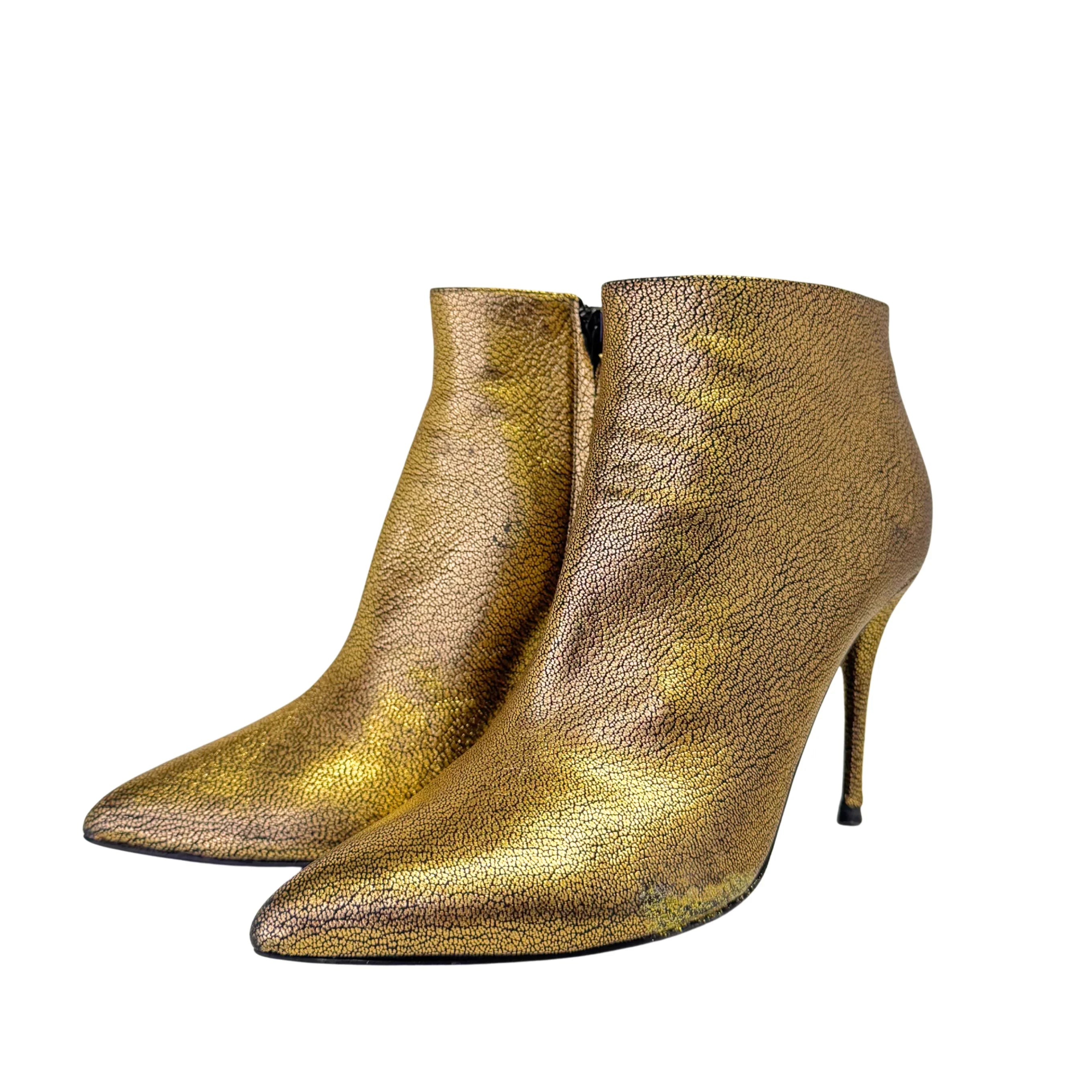 Alexander McQueen Metallic Gold Ankle Boots Booties size 39 - Lost Designer
