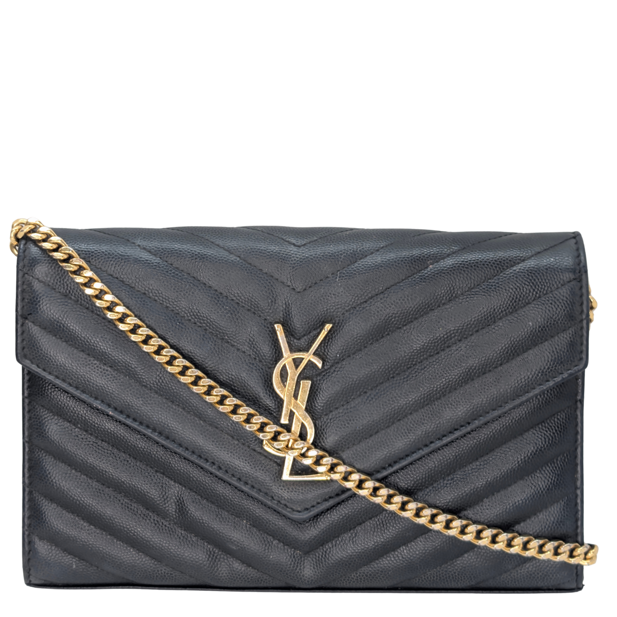 Saint Laurent Cassandre Envelope Chain Wallet Black