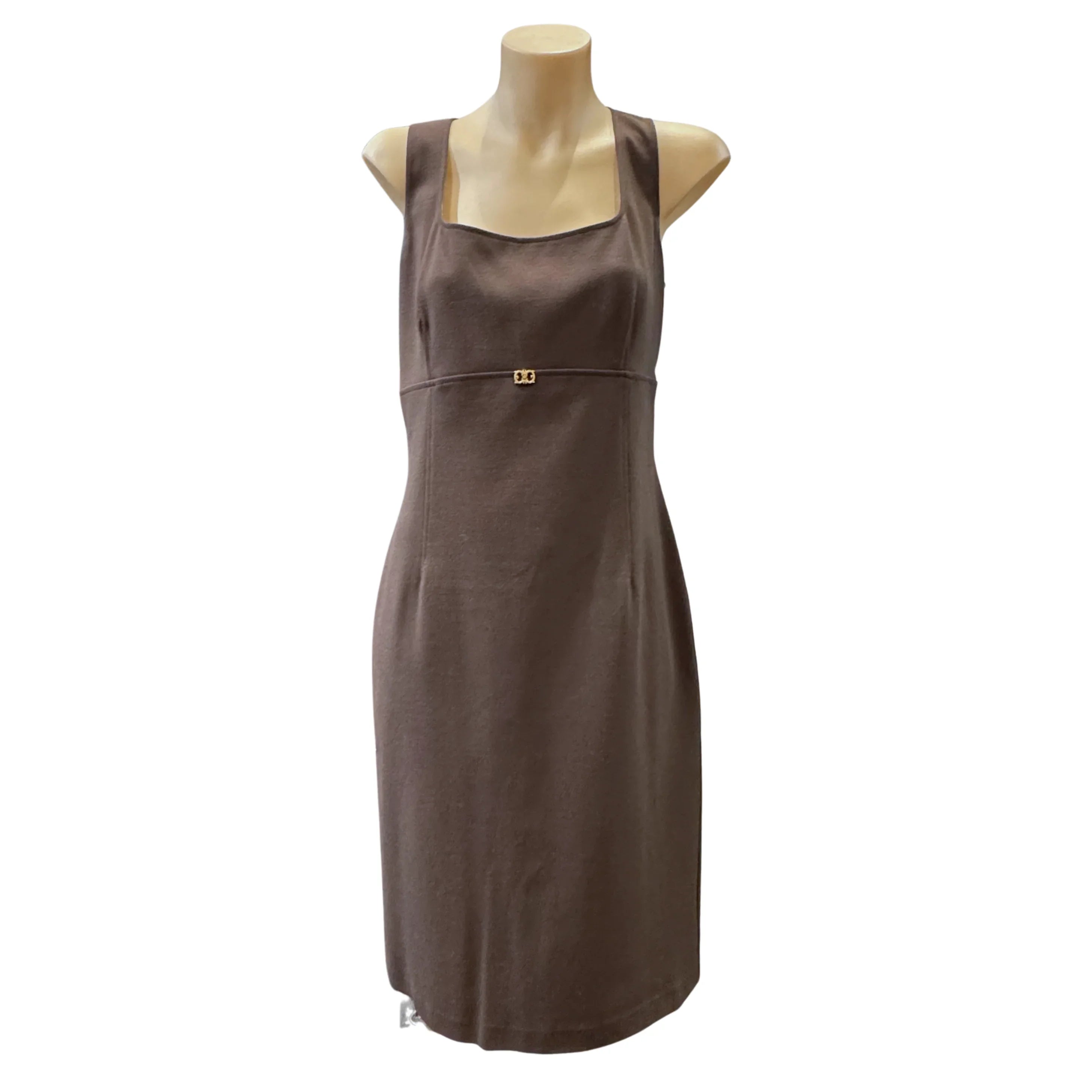 Roberto Cavalli Brown Sleeveless Square Neck Midi Dress Size 44 - Lost Designer