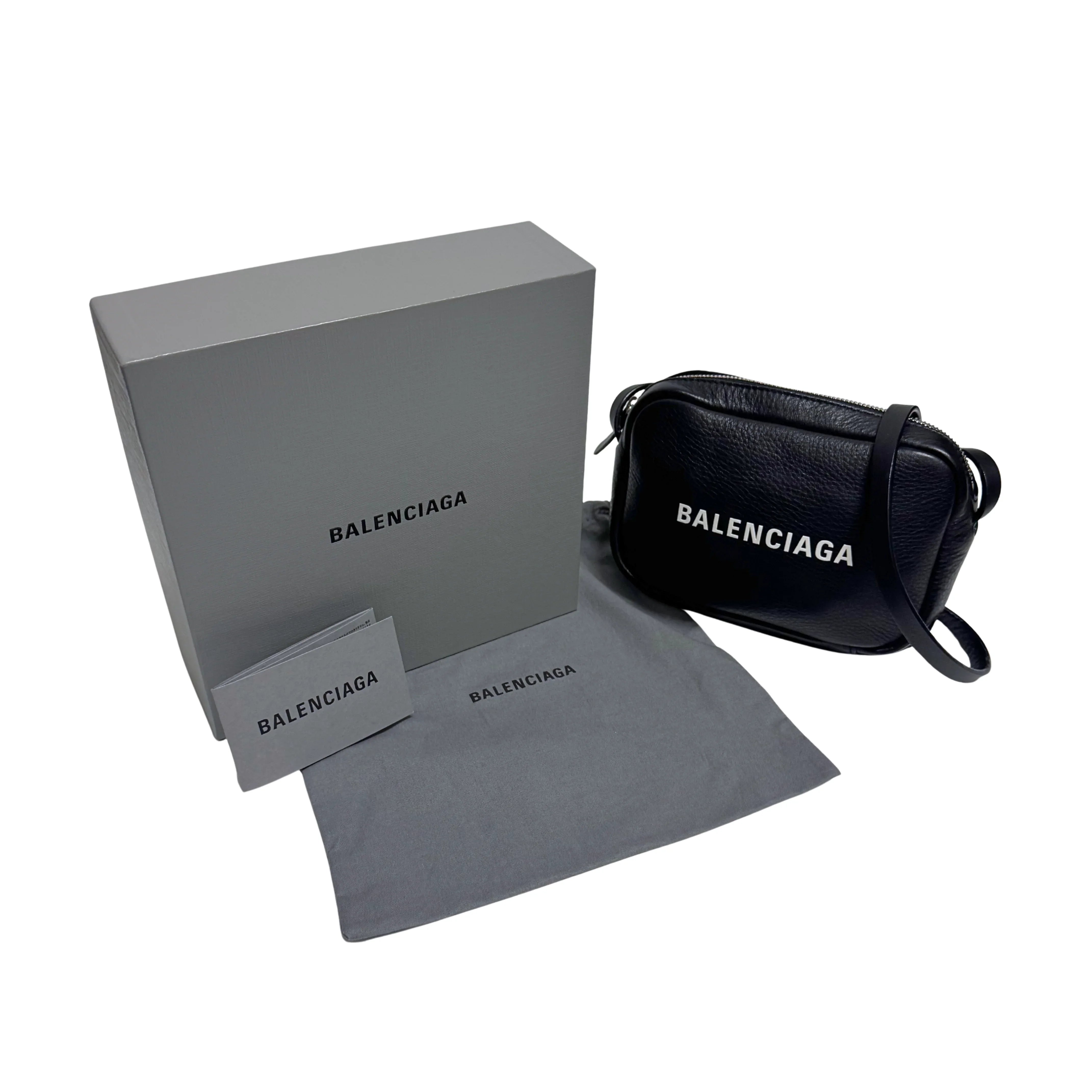 BALENCIAGA Calfskin Logo Everyday Camera Bag /Black - Lost Designer