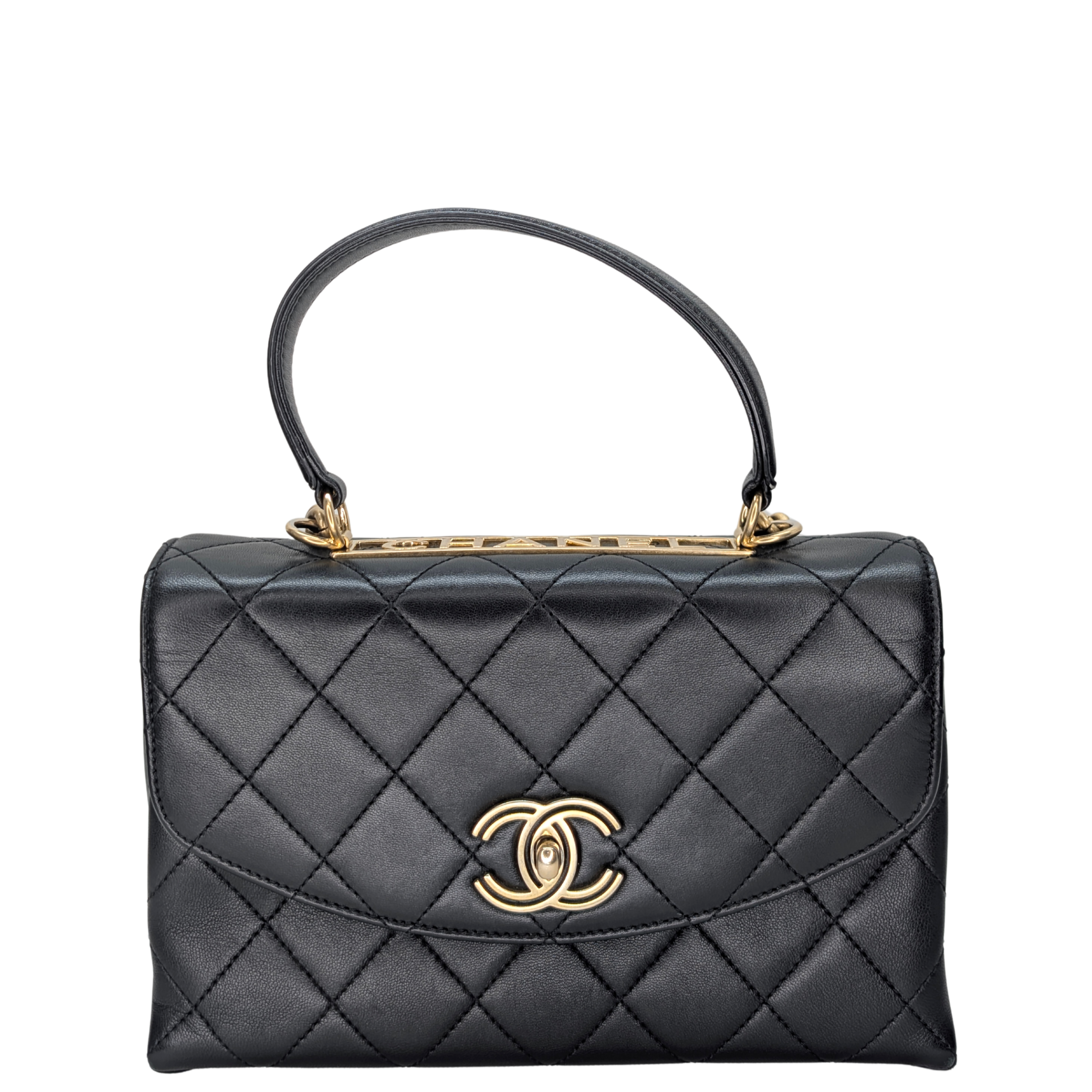 Chanel Small Trendy Spirit Top Handle Flap Bag Lambskin Black