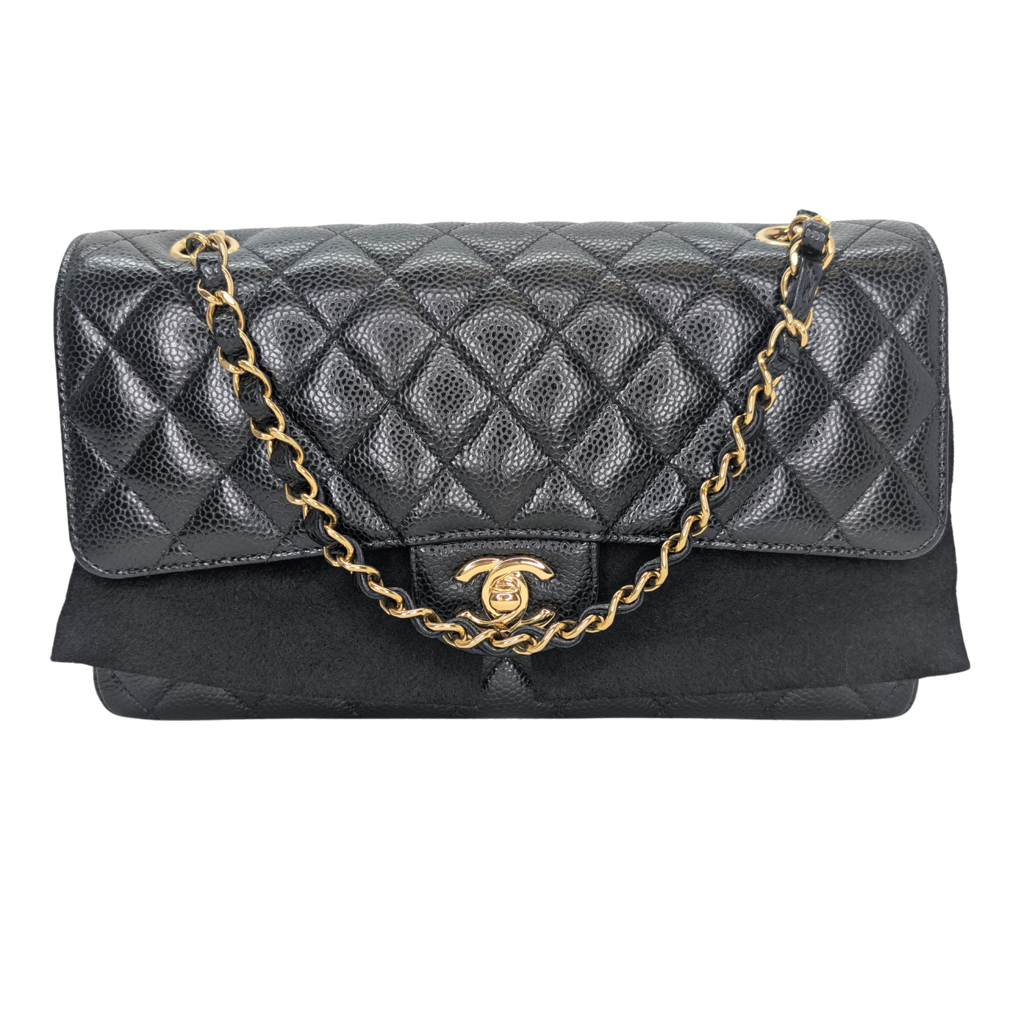 Chanel Classic Flap Bag Caviar Leather Medium Black (Microchip)