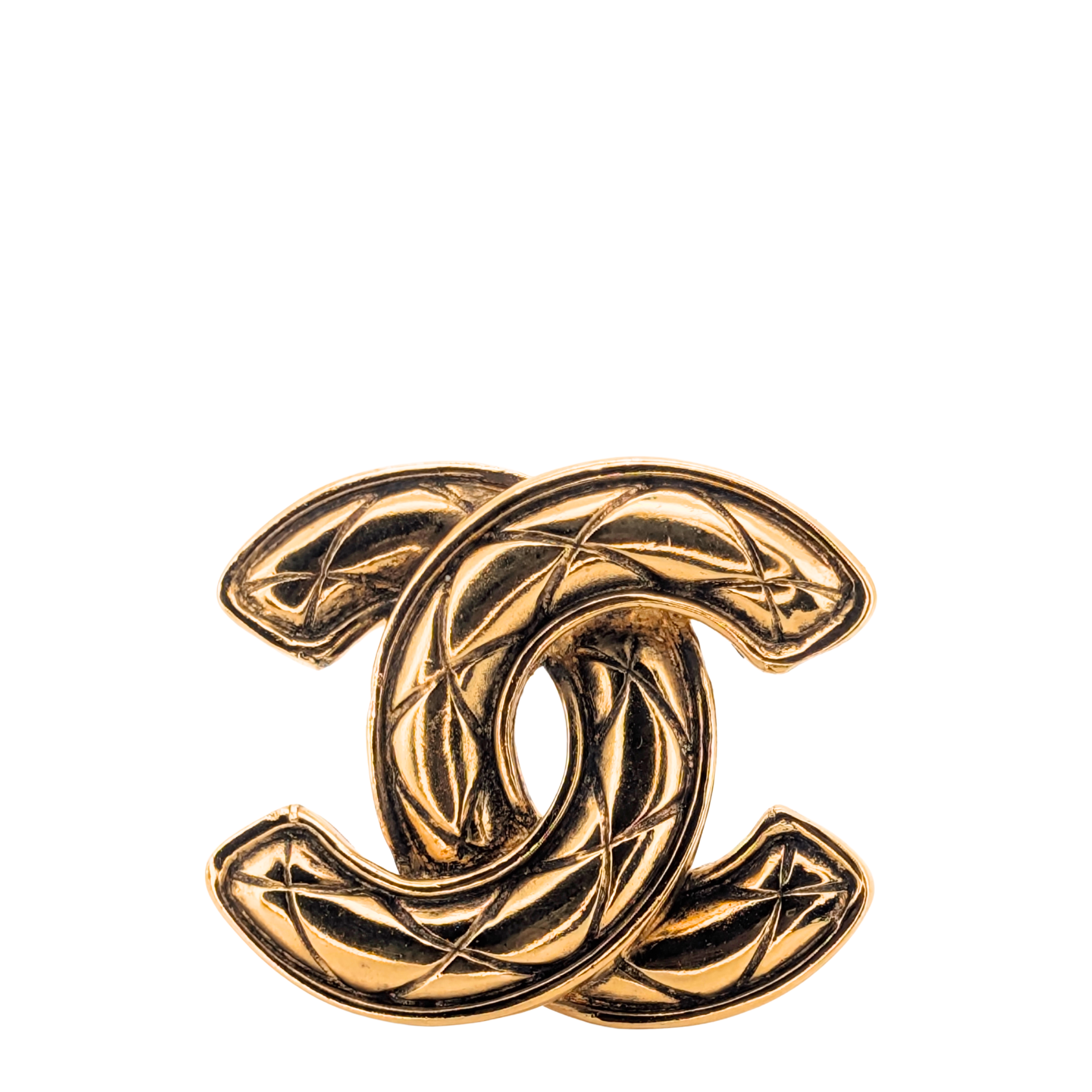 Chanel Quilted CC Brooch Pin Gold Plated