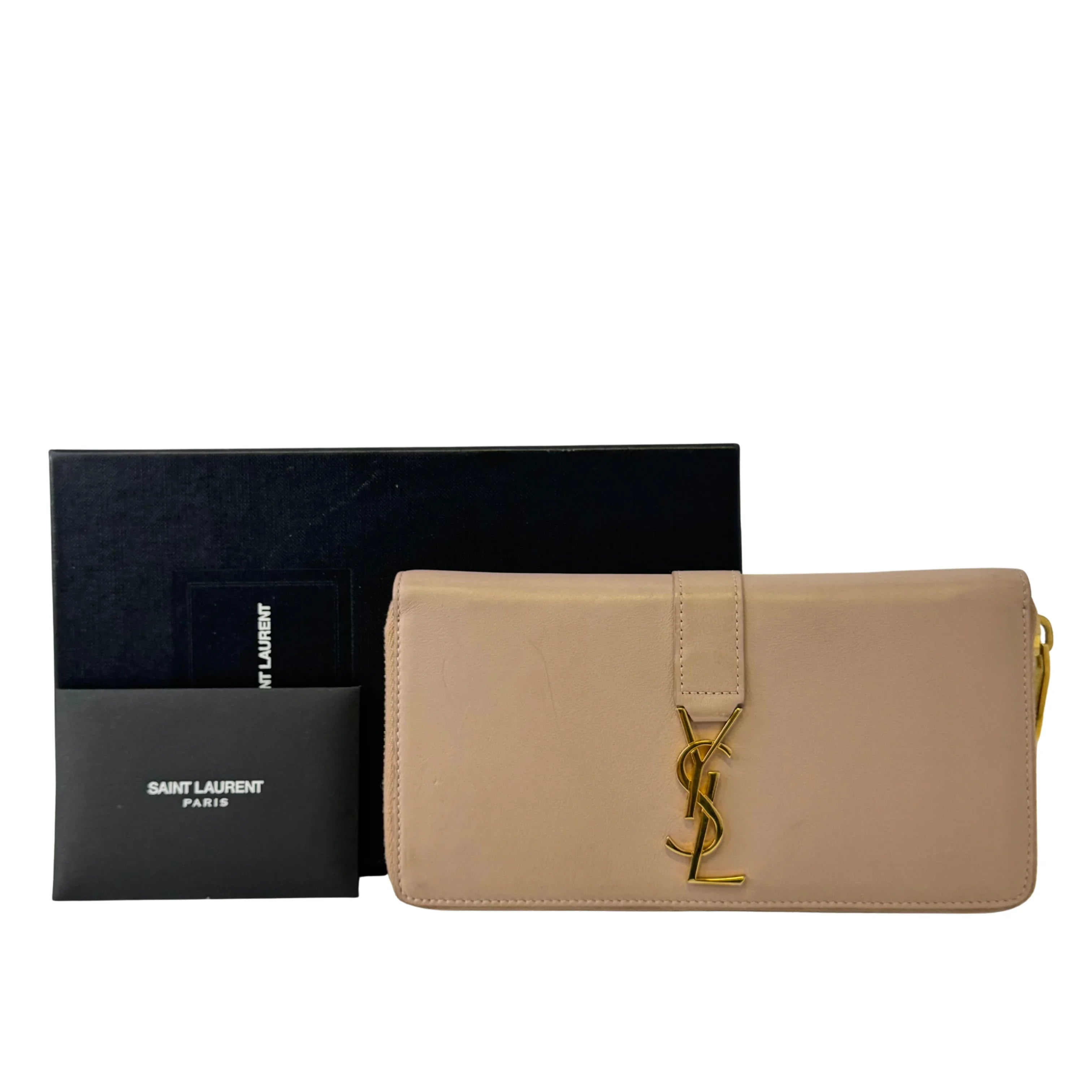 Saint Laurent Smooth Calfskin Long Beige Wallet - Lost Designer