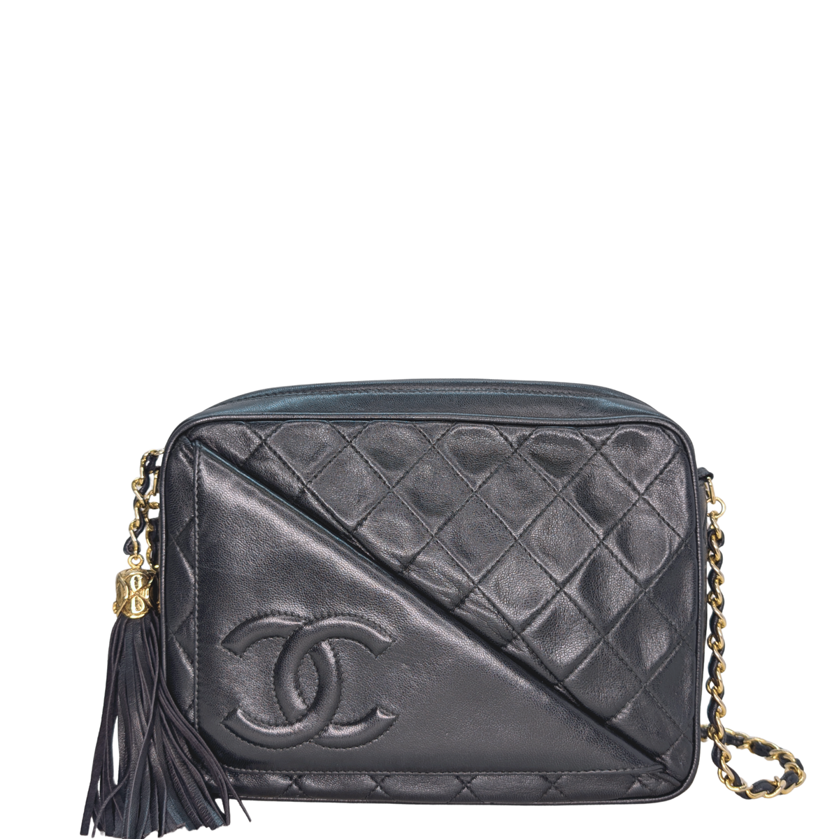 Chanel Vintage Diagonal Pocket Camera Bag Black GHW