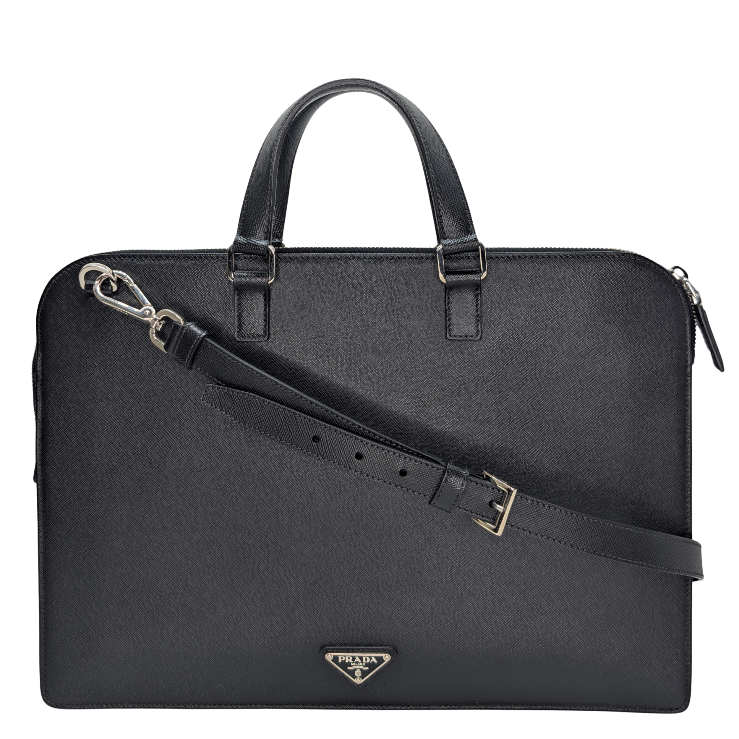 Prada Saffiano Leather Travel Briefcase Bag Black