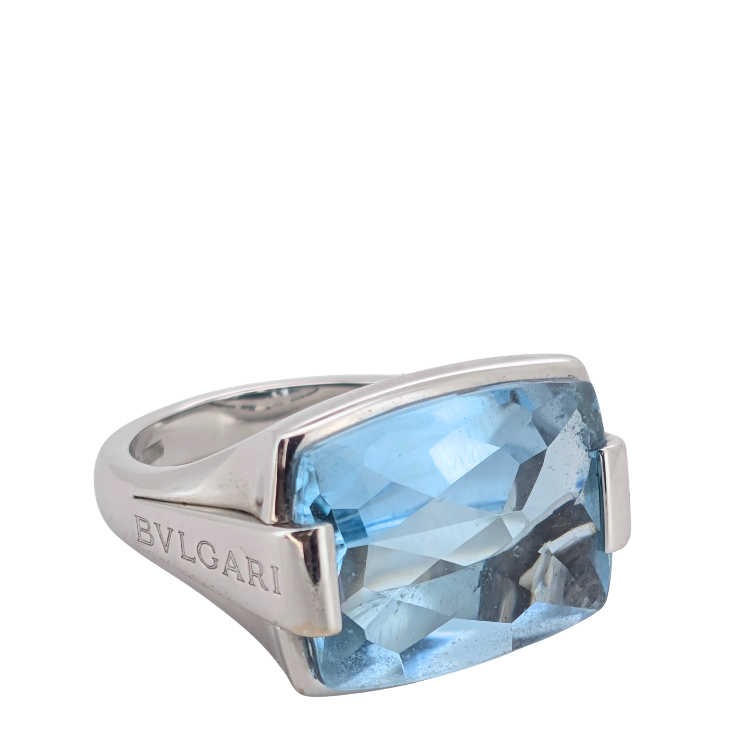 Bvlgari Metropolis Blue Topaz Ring In 18K White Gold