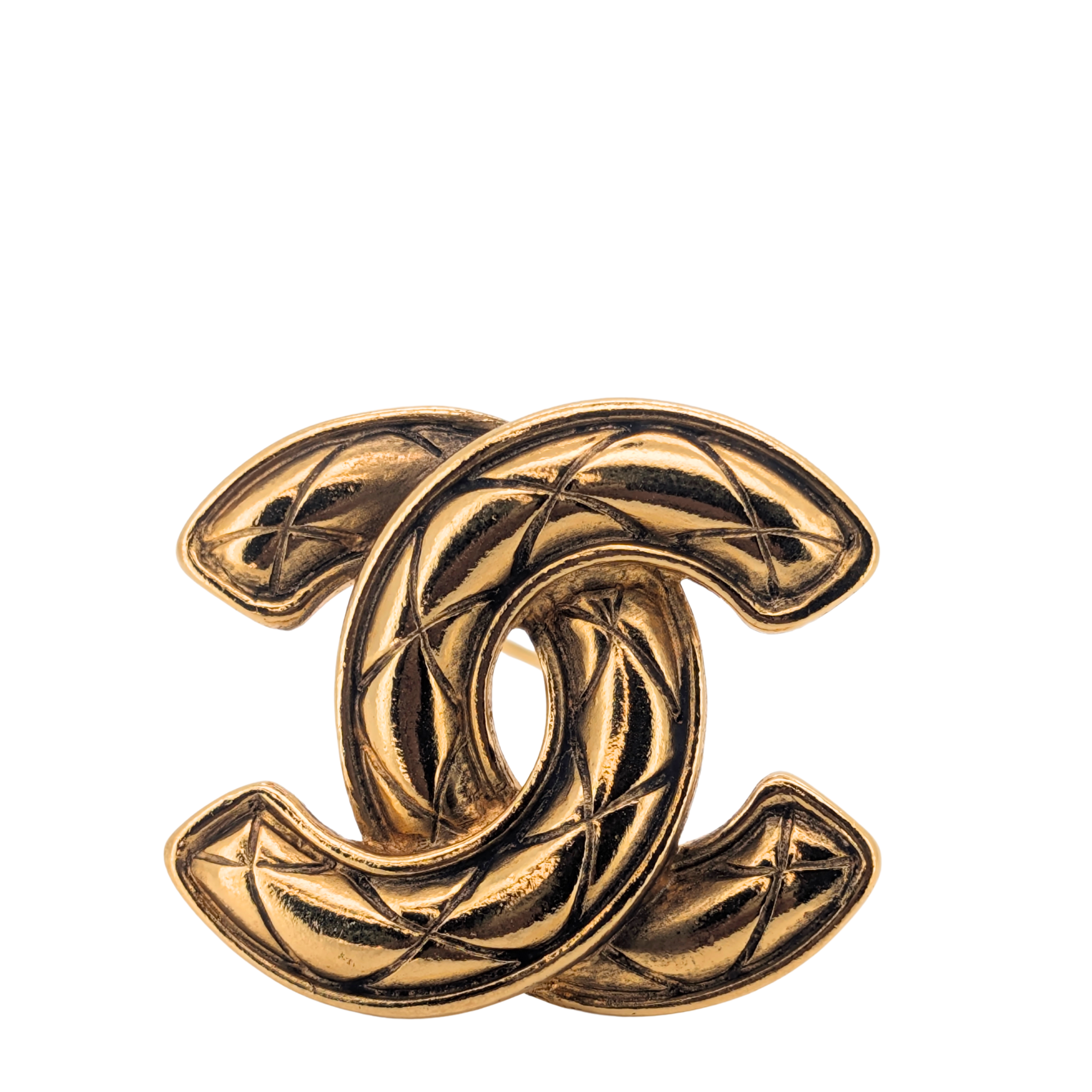 Chanel Quilted CC Brooch Pin Gold Plated