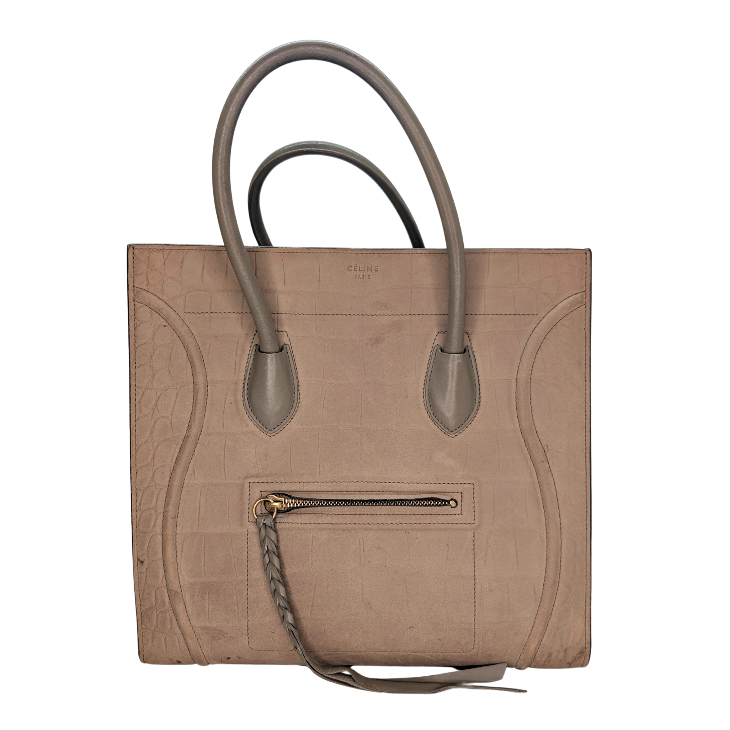 Celine Crocodile Embossed Medium Phantom Luggage Tote Bag Beige