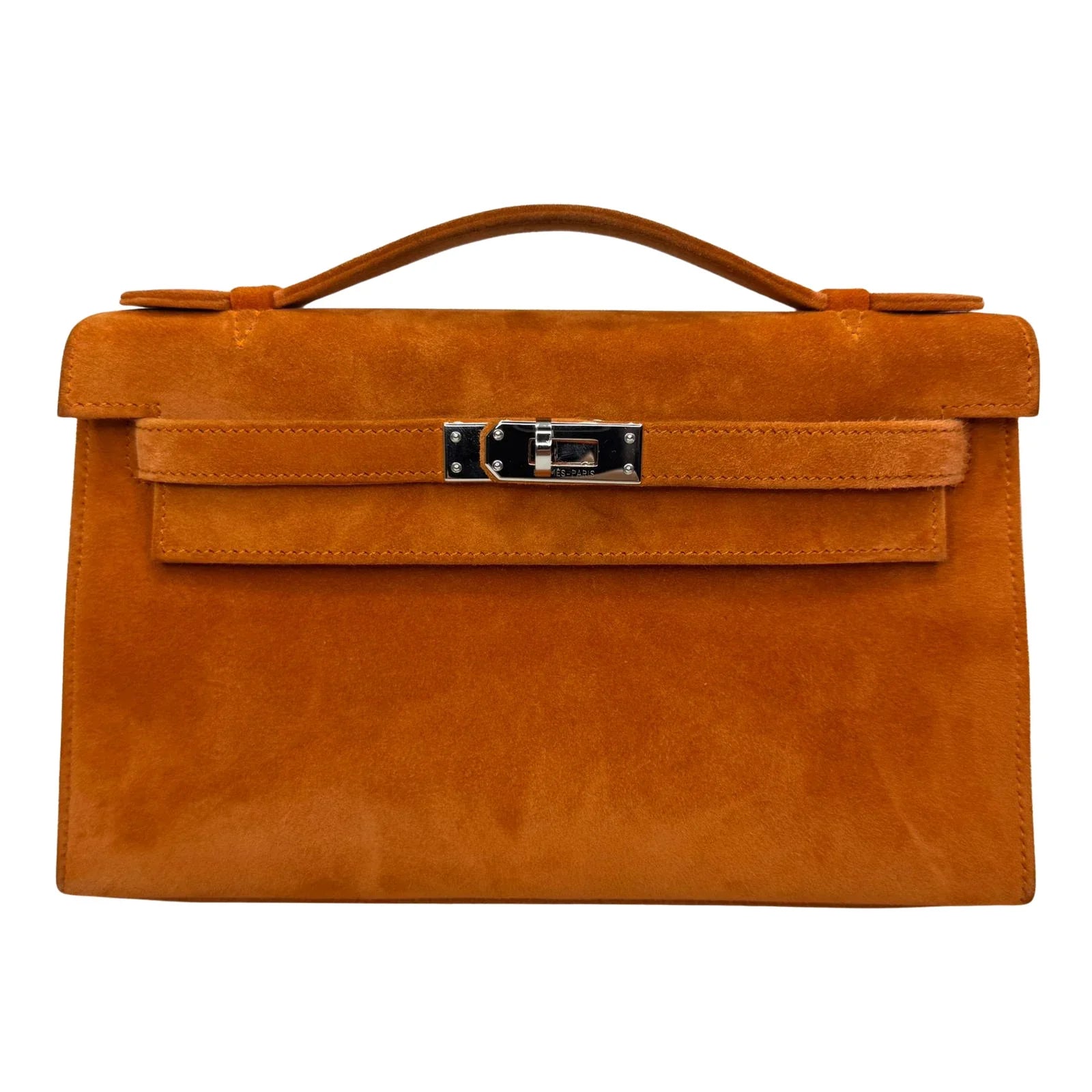 Hermès Kelly Pochette Orange H Veau Doblis Suede PWH ☐ I Stamp - Lost Designer