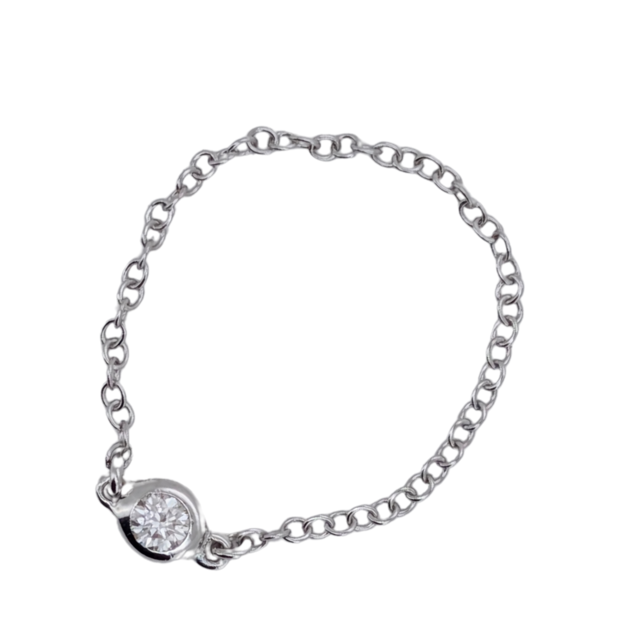 0.05Ct Natural Round Brilliant Diamond Bezel Set Chain Ring In 18K White Gold