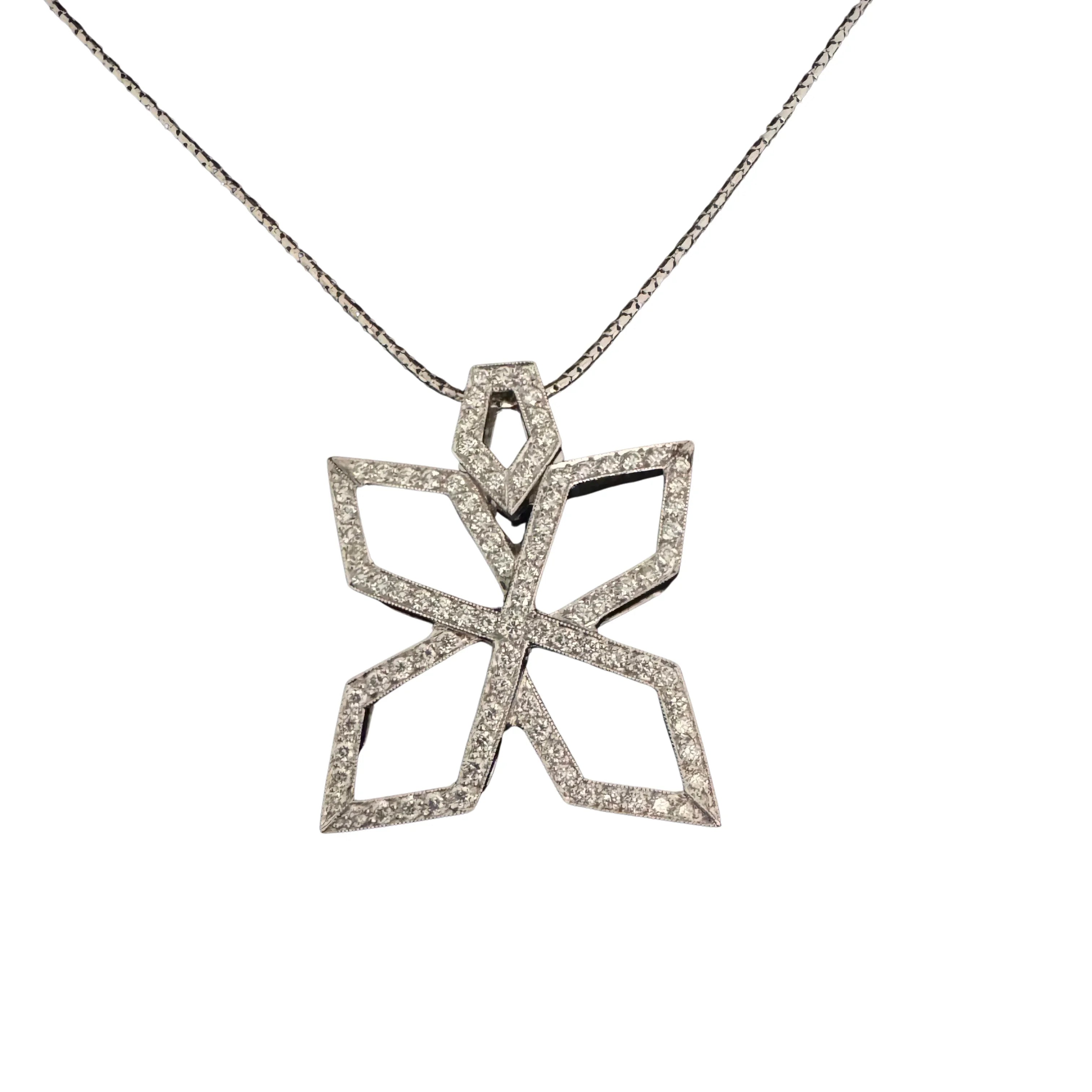 Anton Jewellery 18K White Gold Geometric Flower Diamond Pendant Necklace 1.00ct - Lost Designer