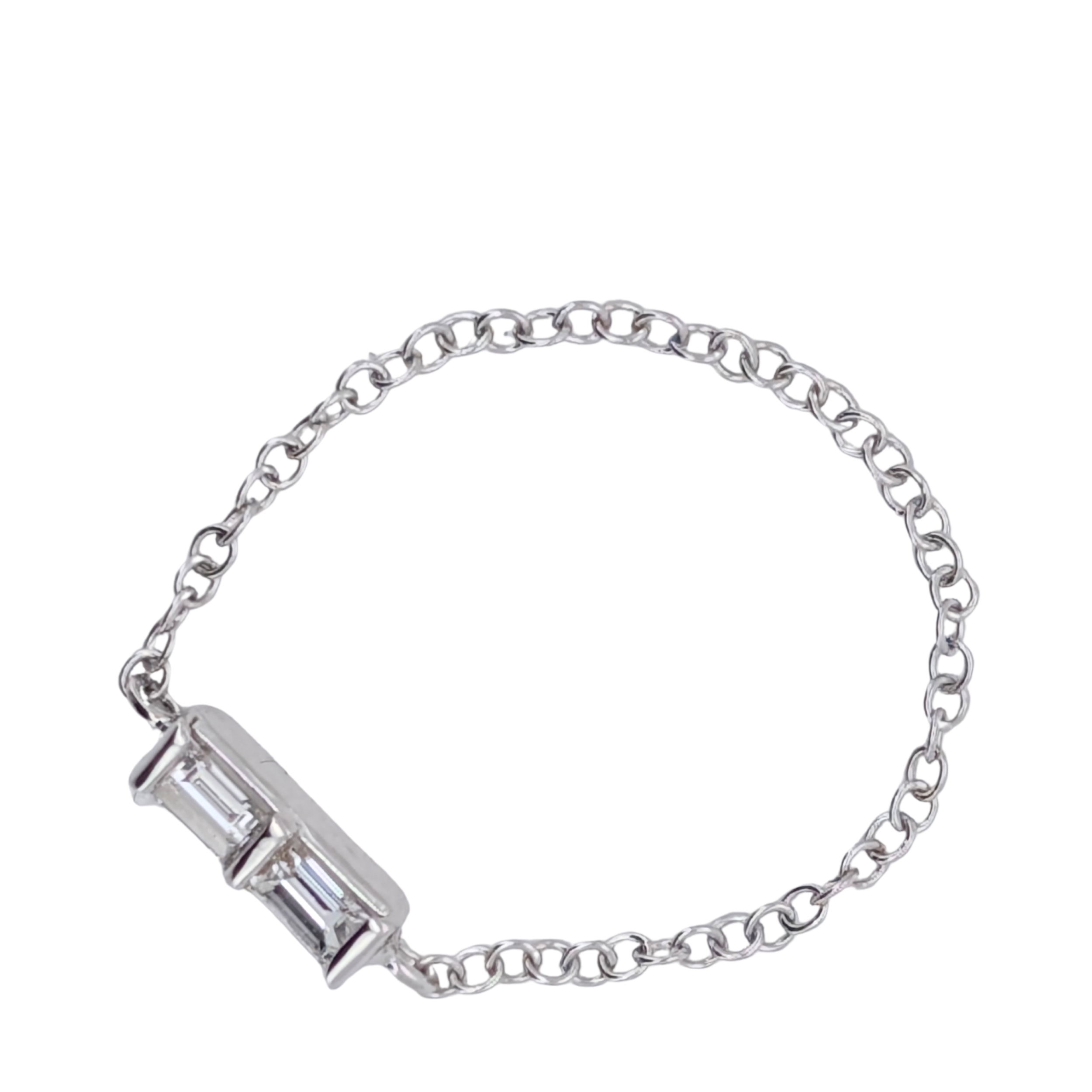 0.10Ct Natural Baguette Cut Diamond Chain Ring In 18K White Gold