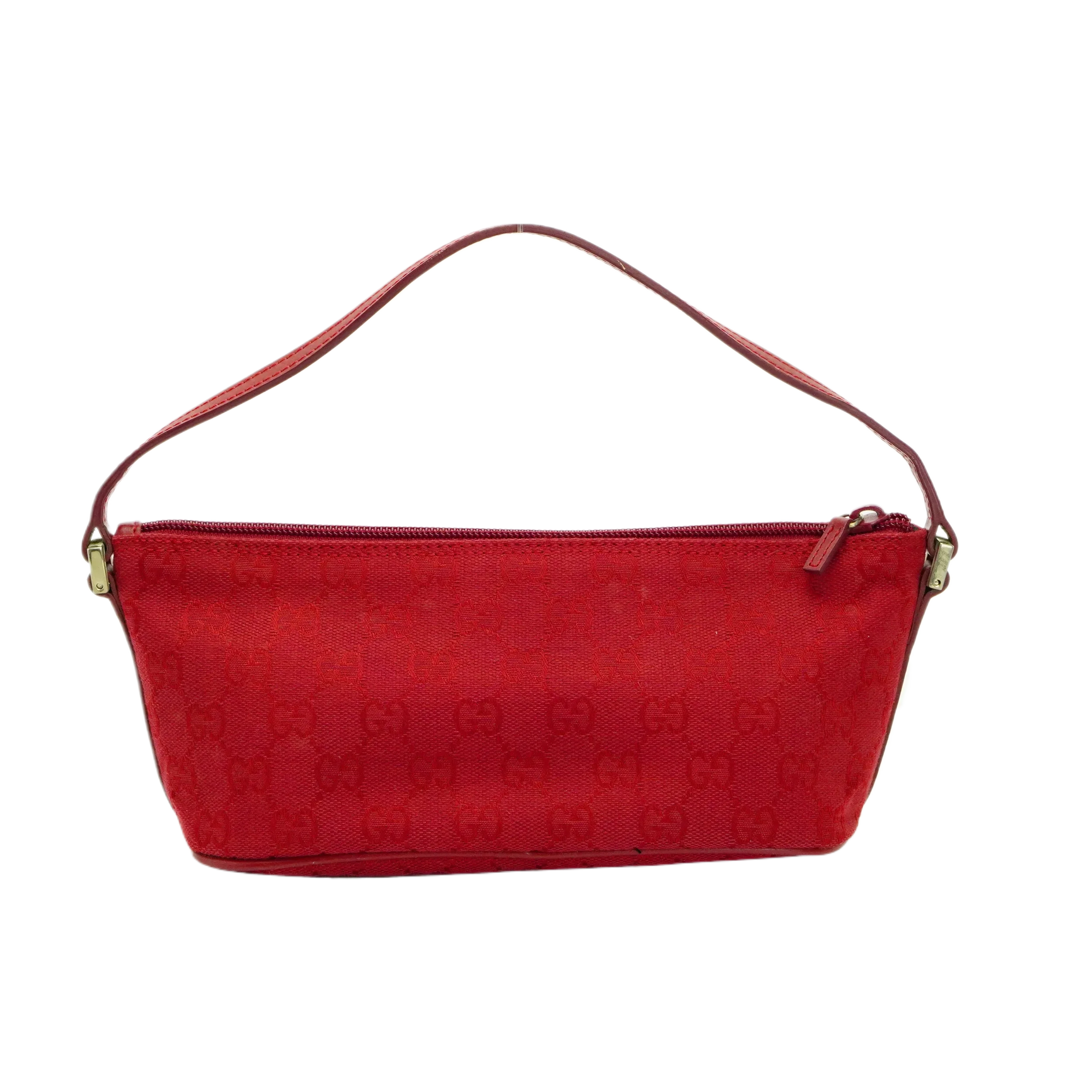 Gucci Cherry Red GG Monogram Boat Pochette Bag - Lost Designer