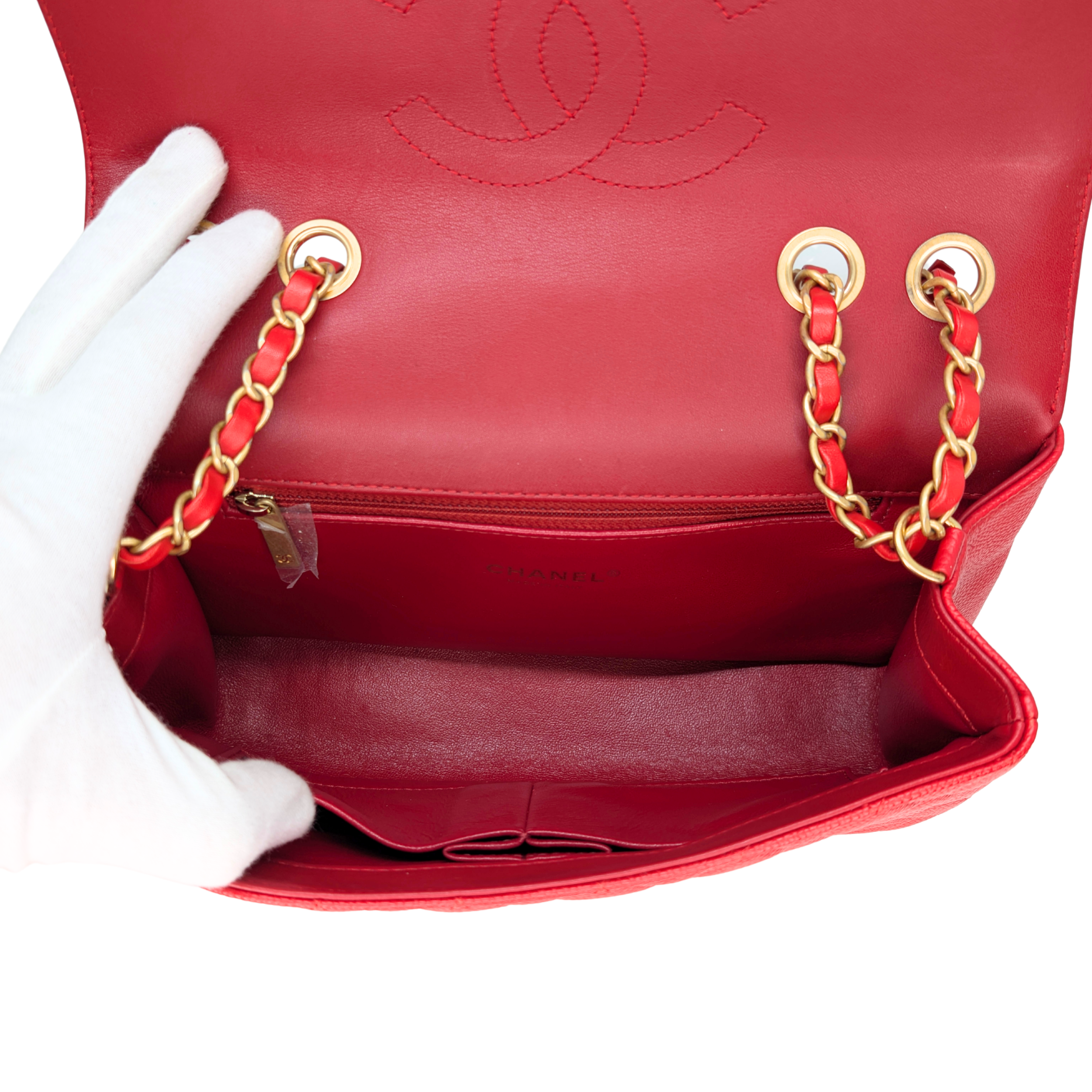 Chanel Medium CC Quilted Caviar Filigree Flap Bag Red