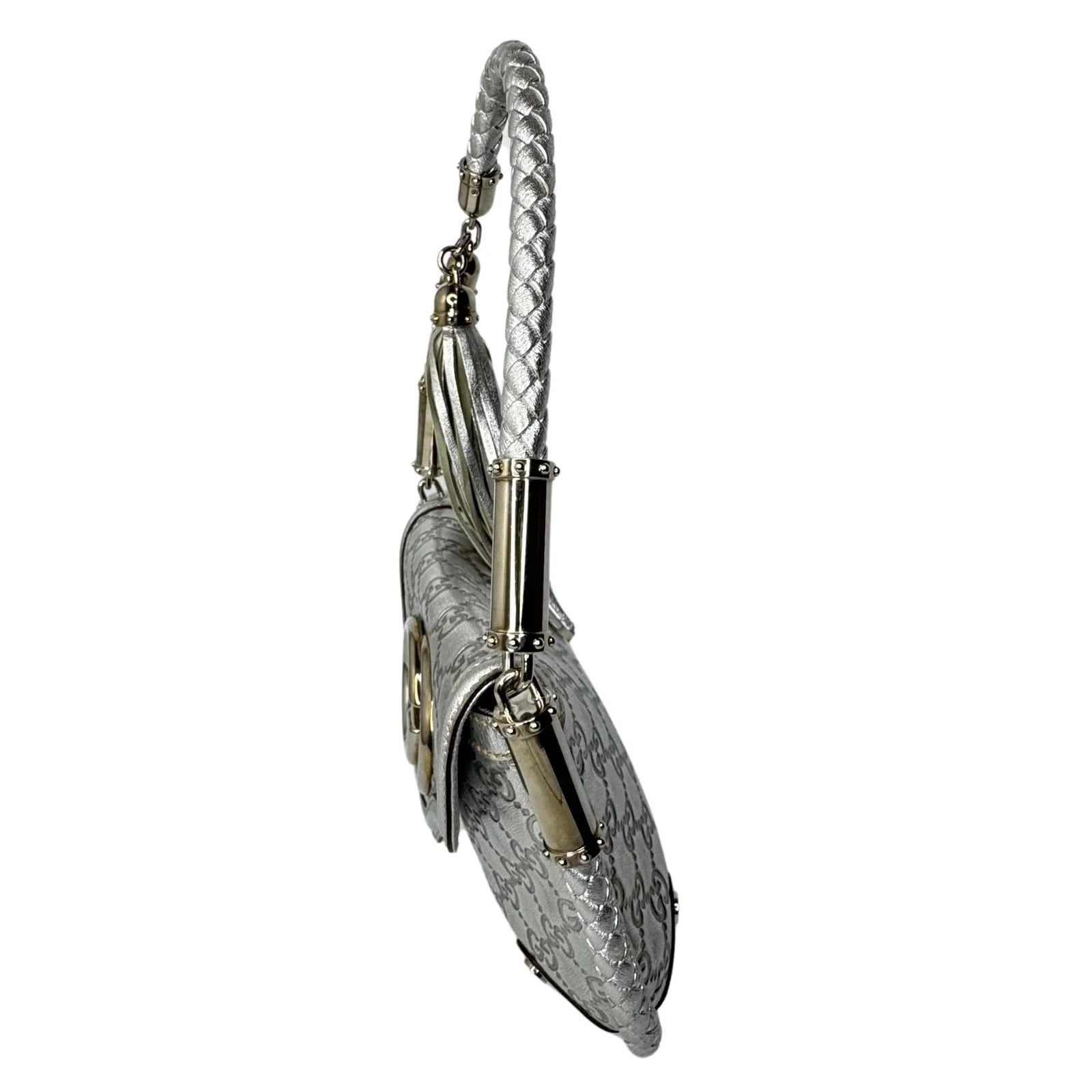 Gucci Guccissima Small Britt Tassel Shoulder Bag – Silver - Lost Designer