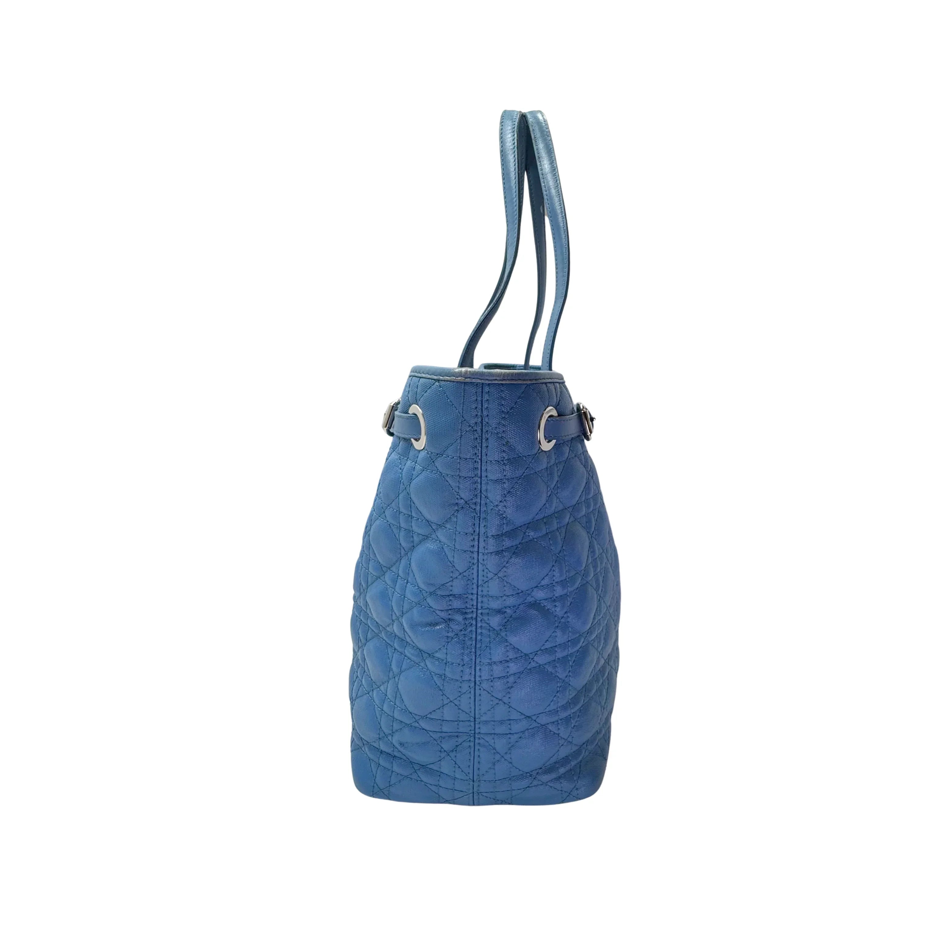 Dior Cannage Medium Panarea Tote Canvas Cobalt Blue - Lost Designer