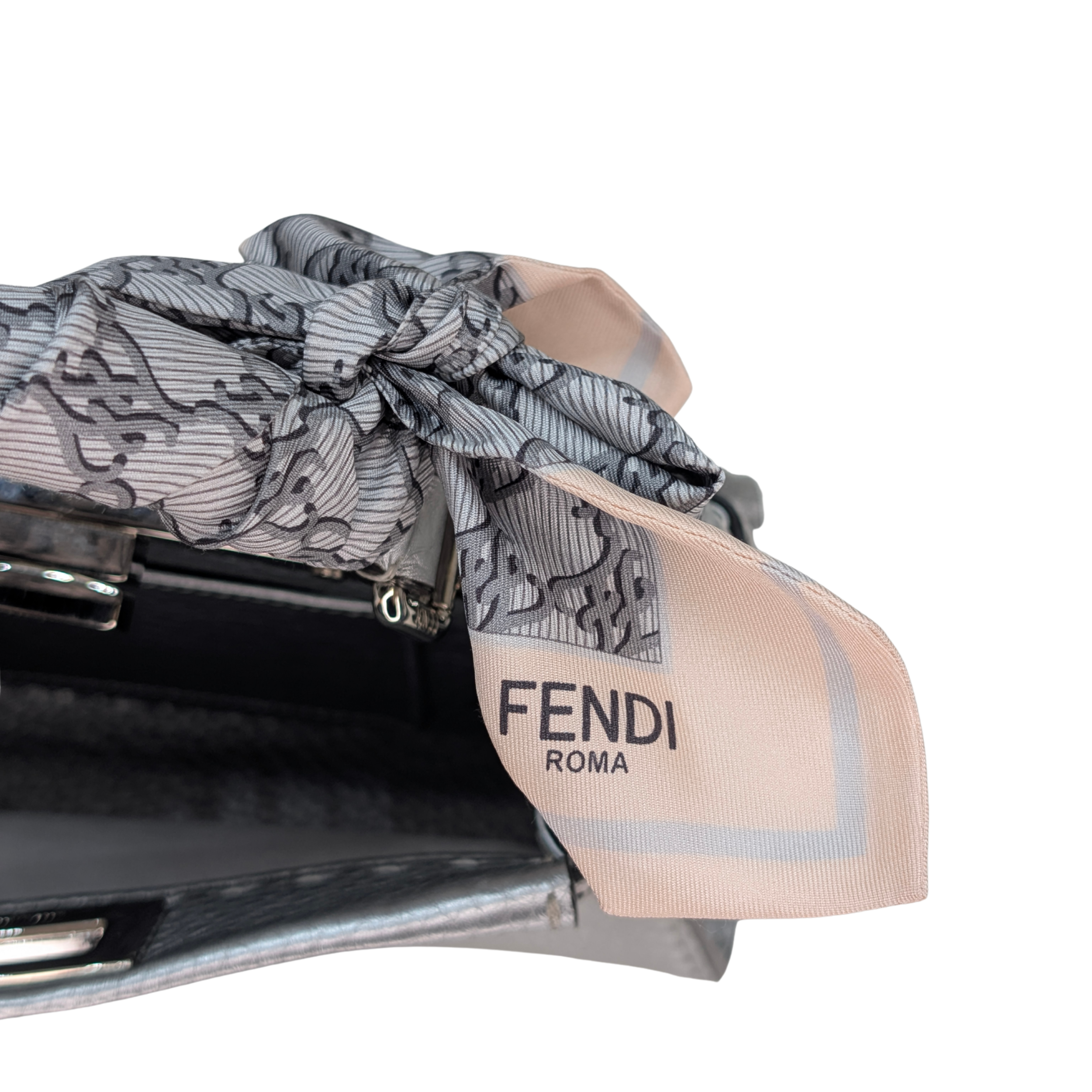 Fendi Peekaboo ISeeU Petite Mini Selleria Bag Silver Metallic