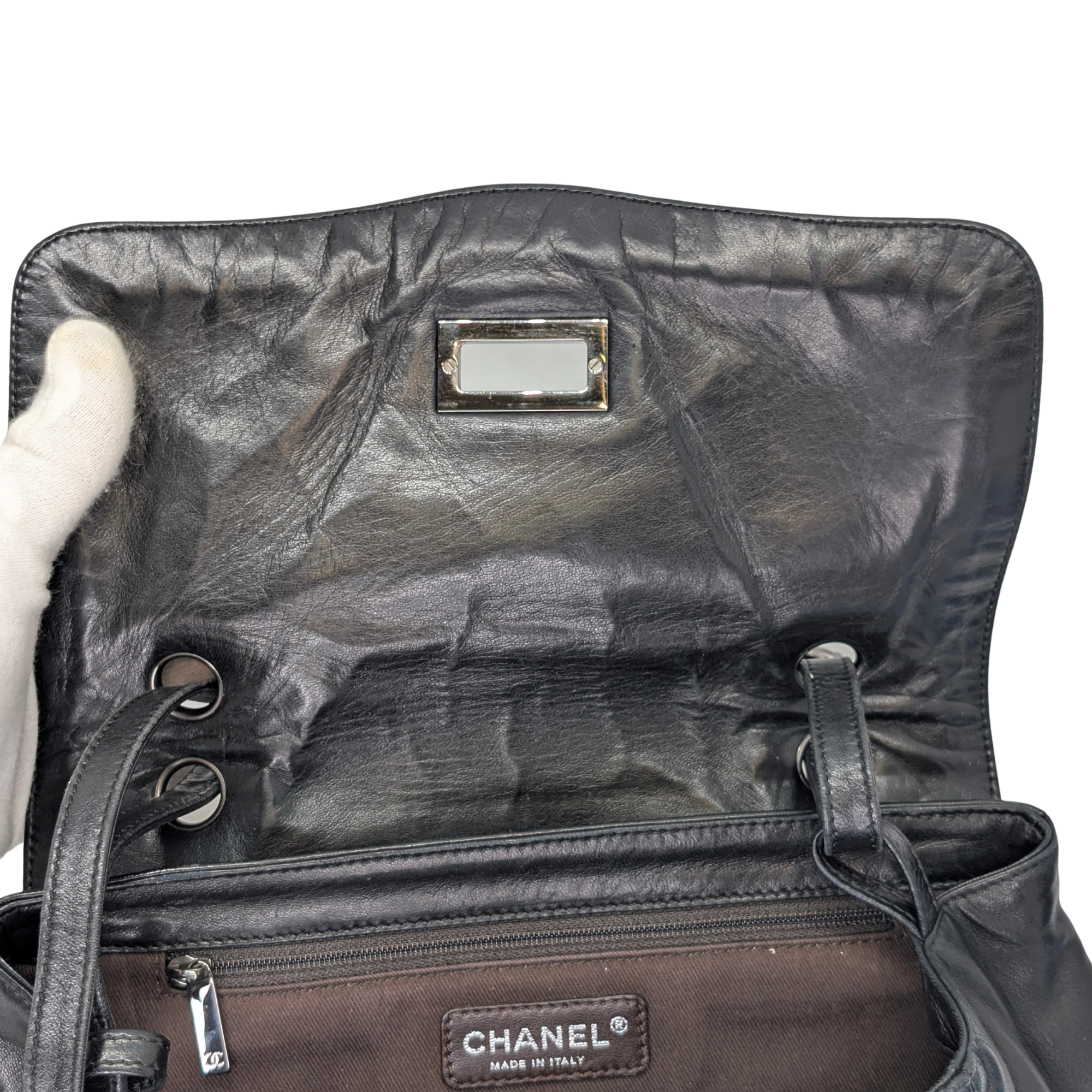 Chanel East-West Shoulder Bag Leather Black