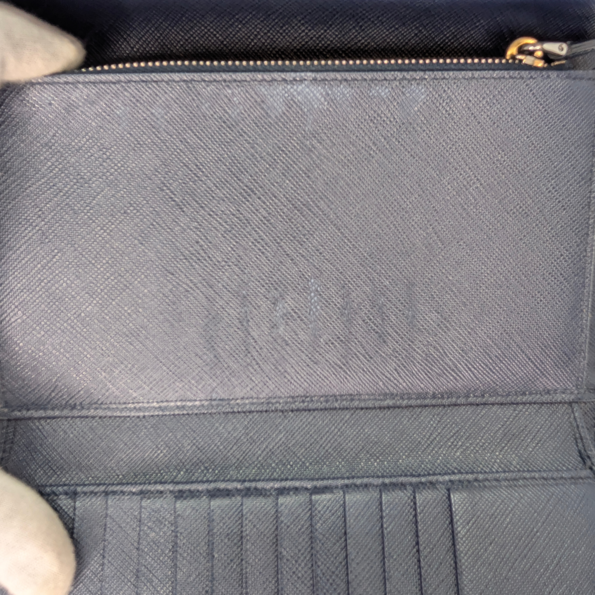 Black Prada Saffiano Multi Pocket Wallet Navy Blue
