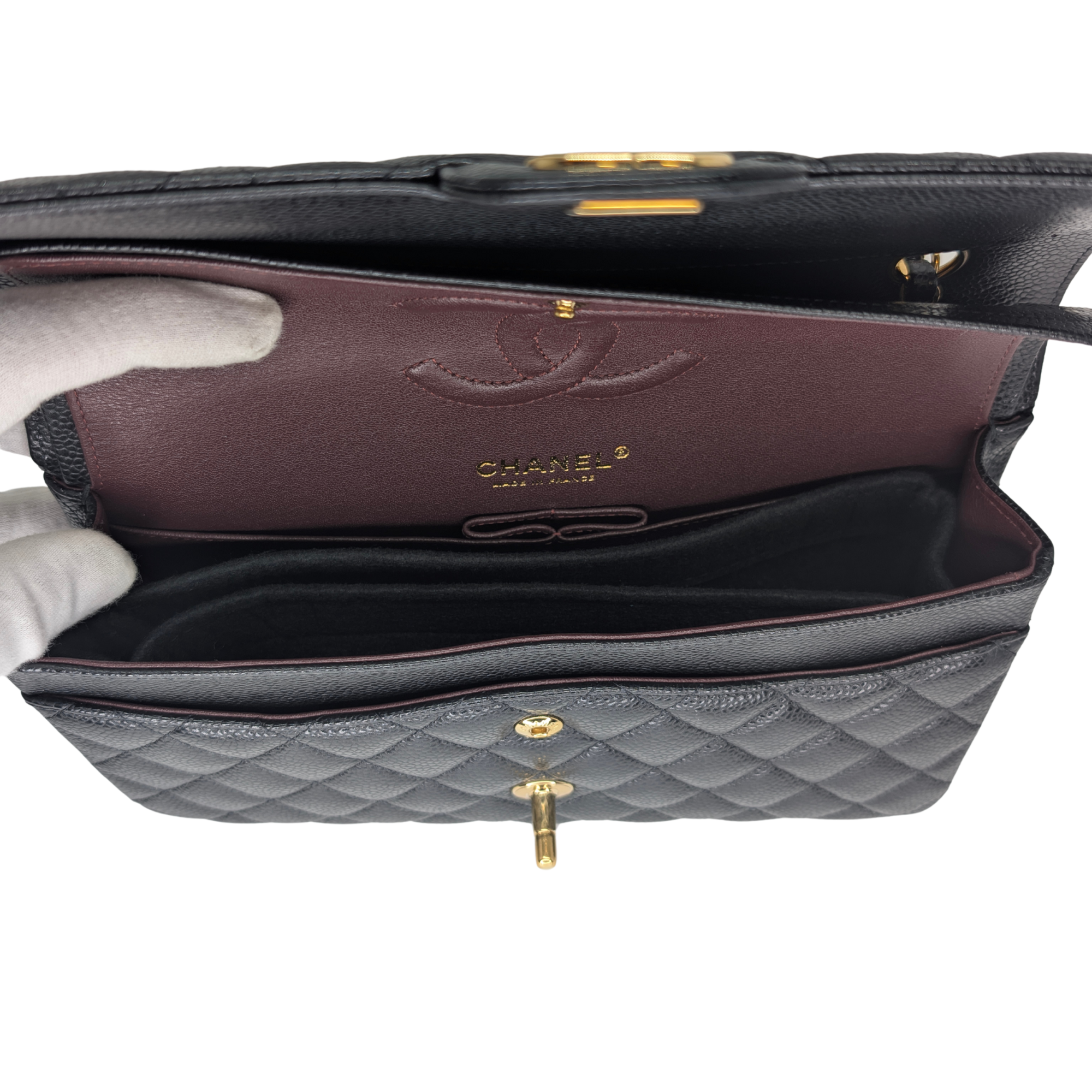 Chanel Classic Flap Bag Caviar Leather Medium Black (Microchip)