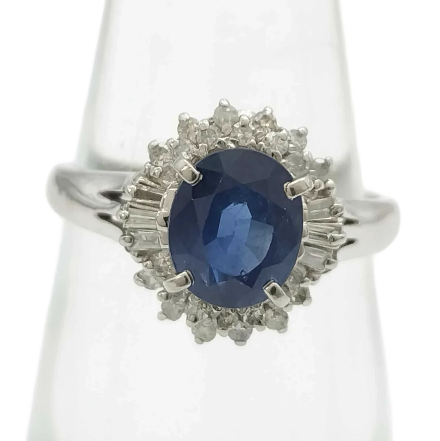 Platinum 900 Natural Sapphire 1.00ct & Diamond .02ct Cluster Ring Size R½ - Lost Designer