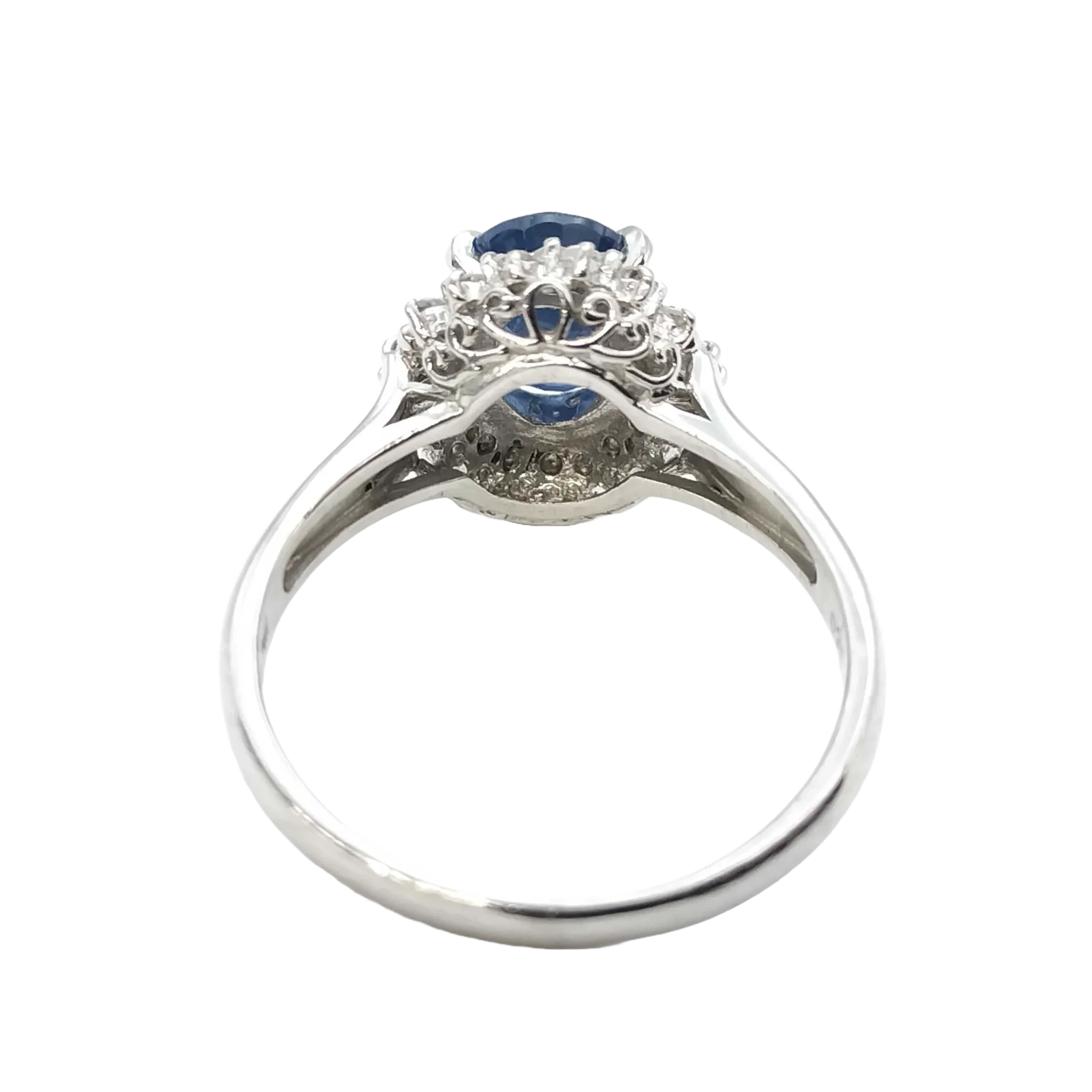 Platinum 900 Natural Sapphire 1.00ct & Diamond .02ct Cluster Ring Size R½ - Lost Designer