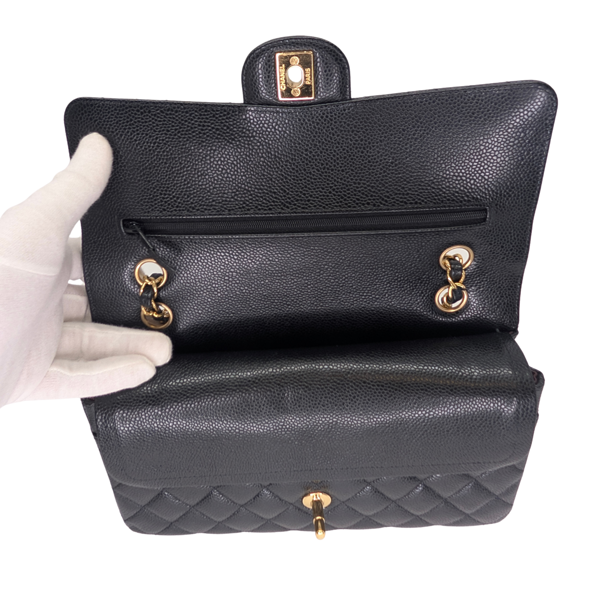 Chanel Classic Flap Bag Caviar Leather Medium Black (Microchip)