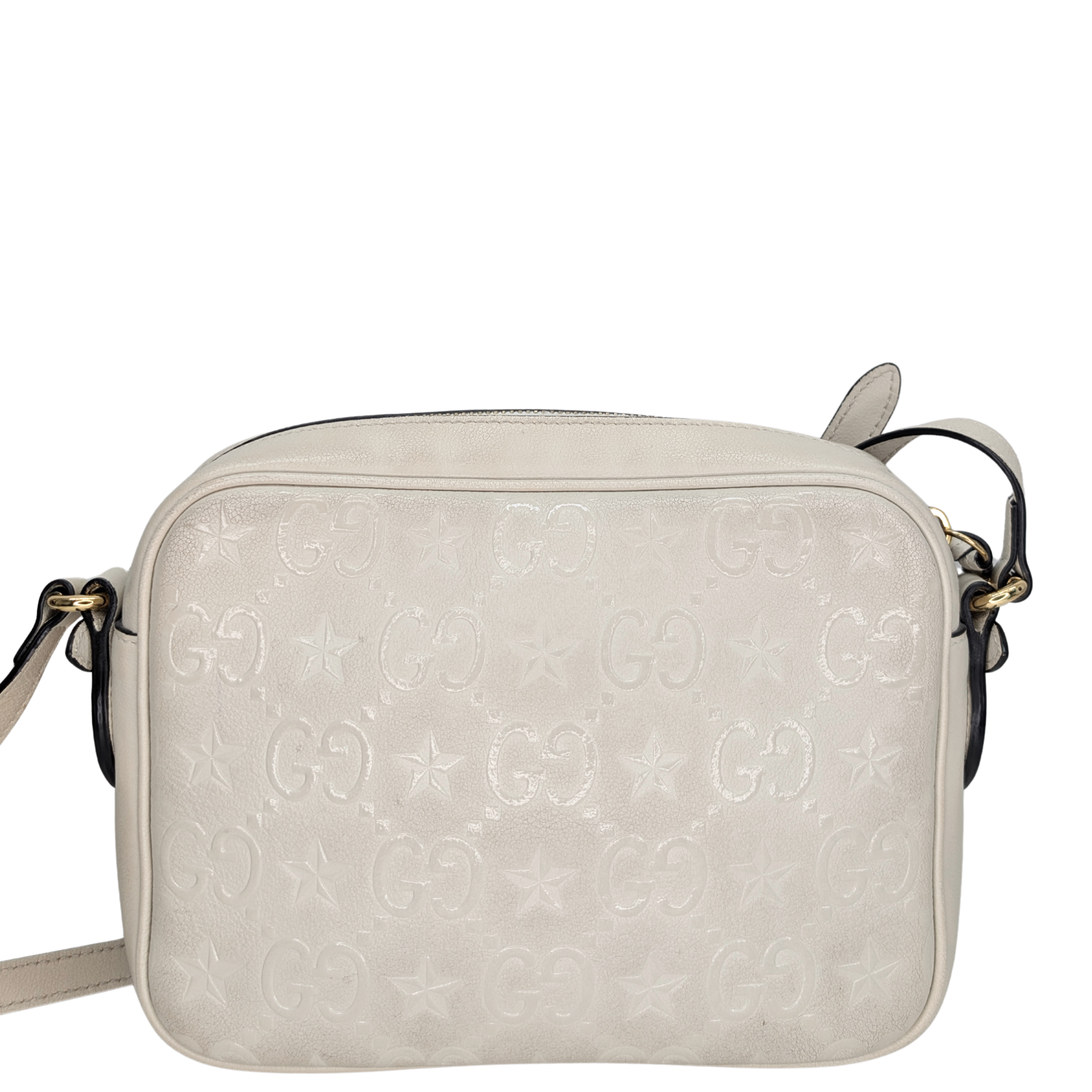 Gucci White GG Star Leather Camera Shoulder Bag