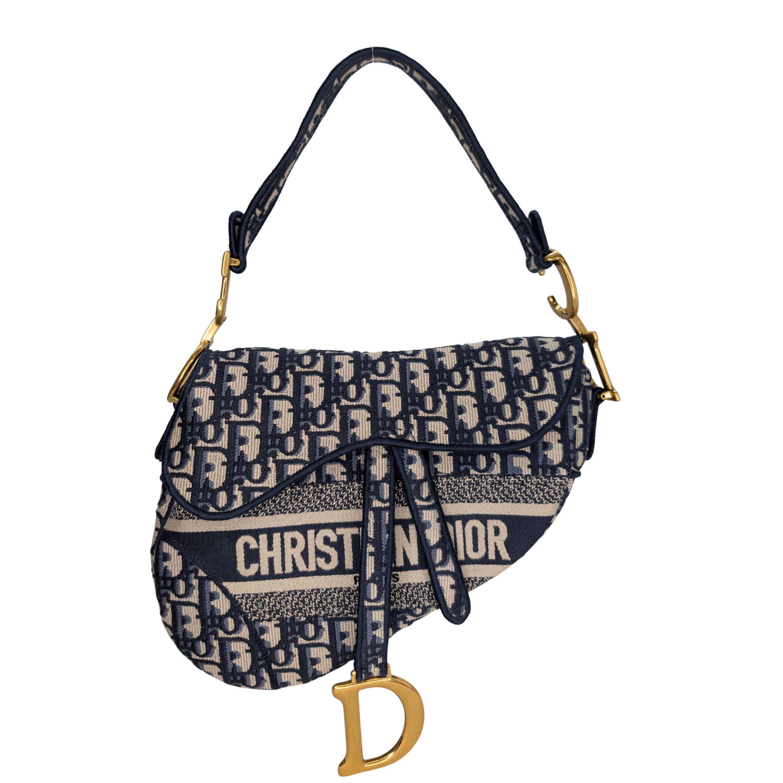 Dior Medium Saddle Bag Navy Oblique with Strap